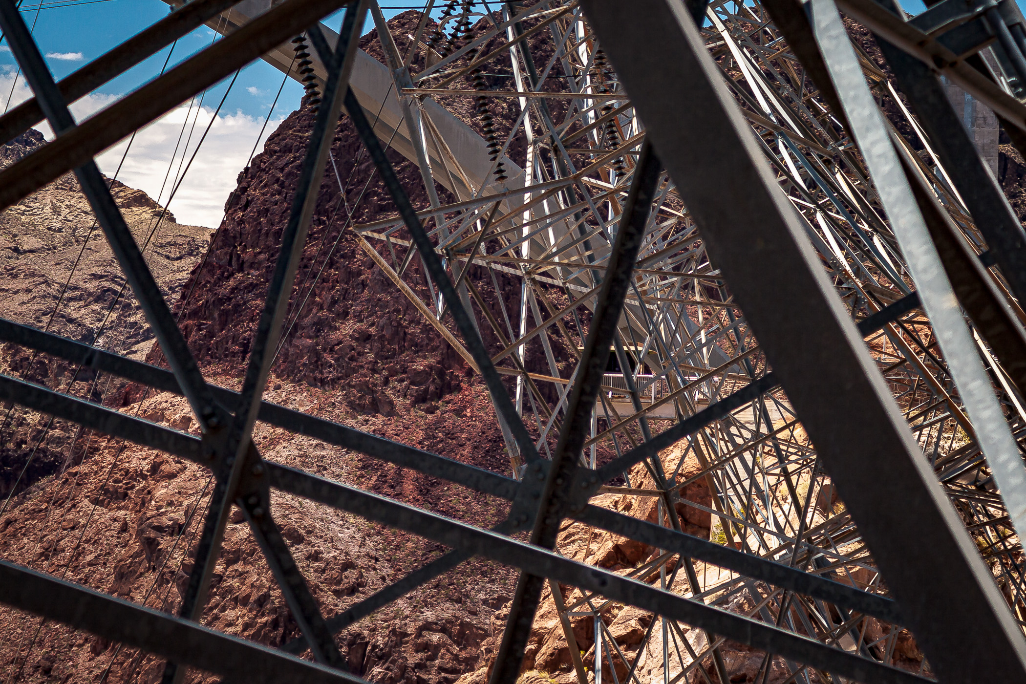 Detail of the steel supports of power pylons at Hoover Dam on the Nevada/Arizona border.