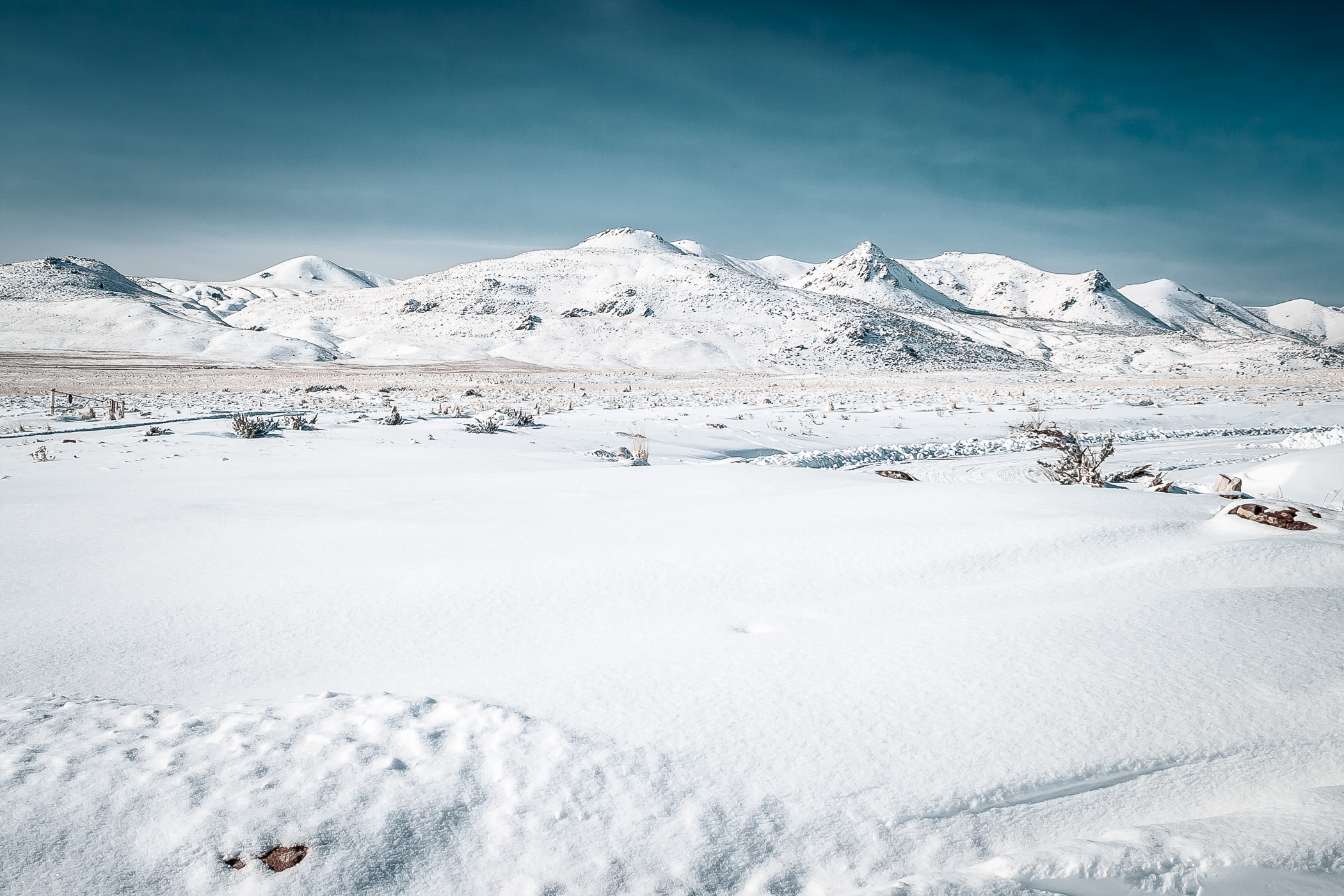 Snow covers the ground at Antelope Island State Park, Utah.