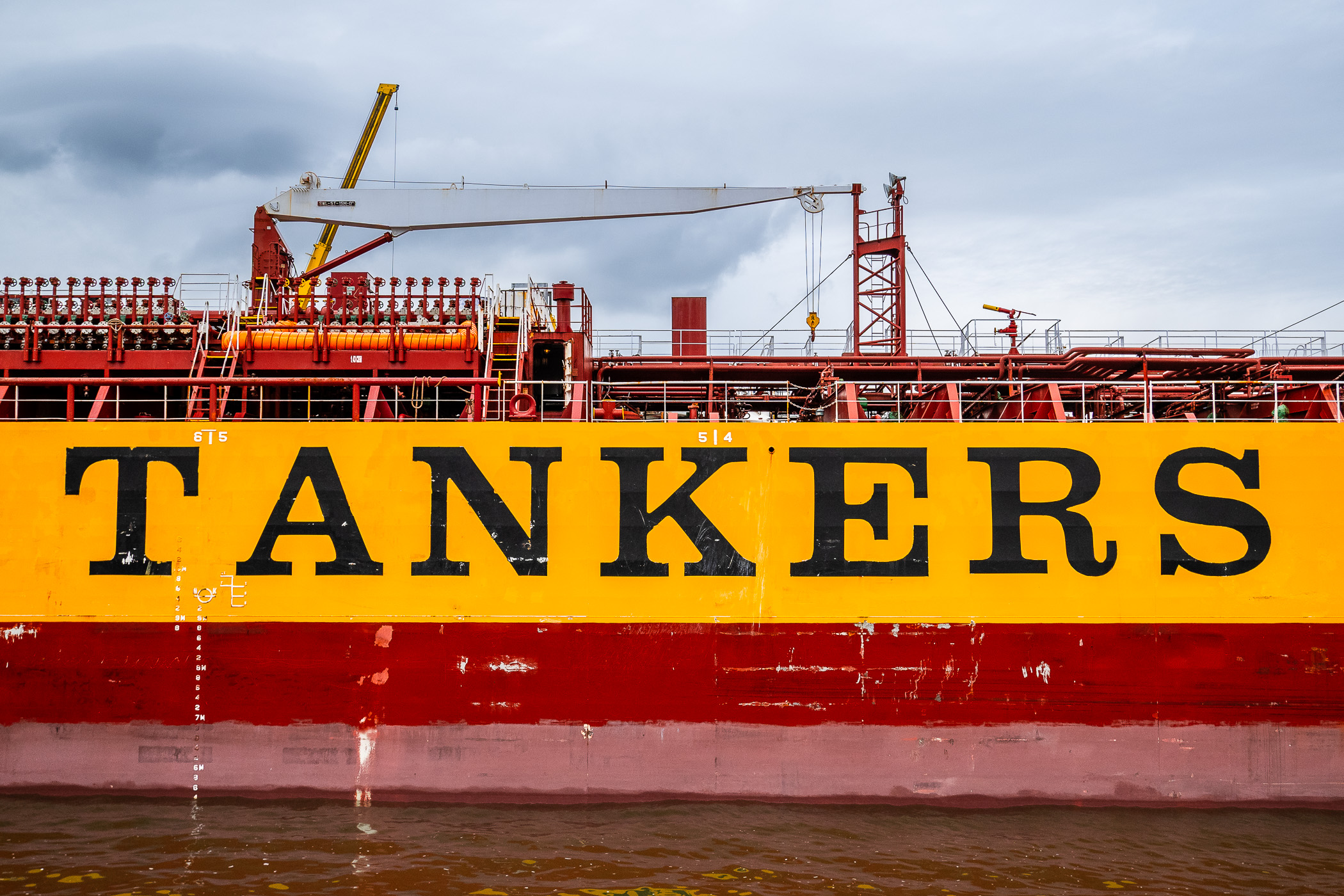 Amidships detail of Stolt Tankers' Stolt Megami, docked in the Houston Ship Channel.