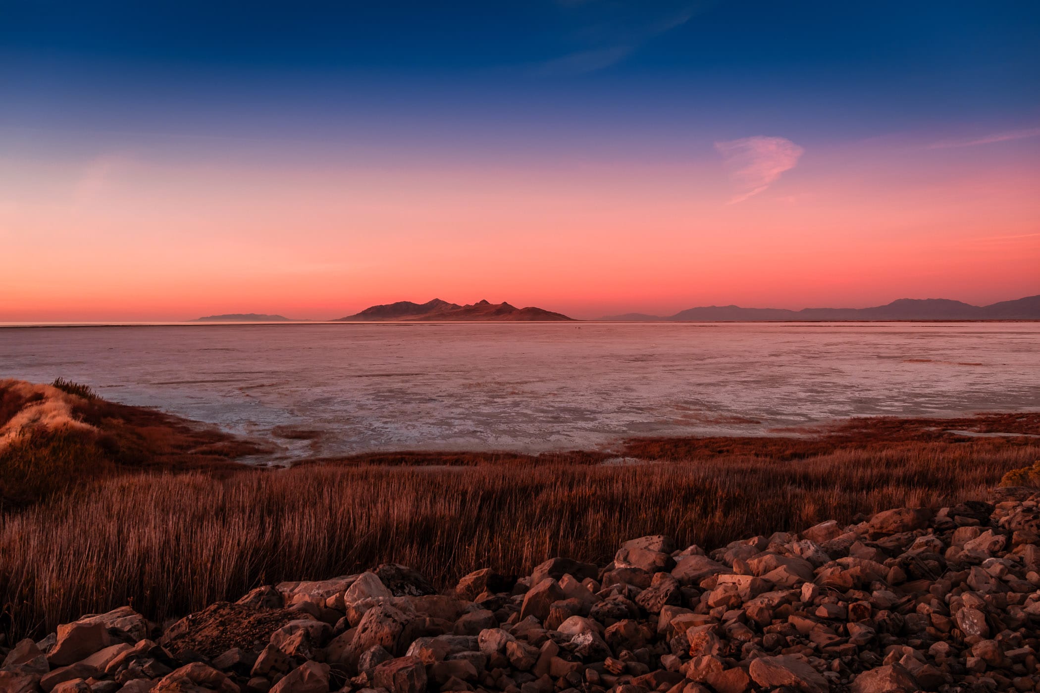 The sun sets on Utah's Great Salt Lake.