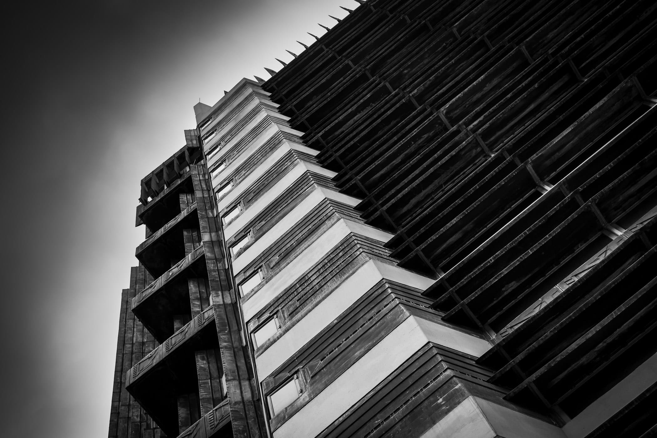 Exterior architectural detail of the Frank Lloyd Wright-designed Price Tower in Bartlesville, Oklahoma.