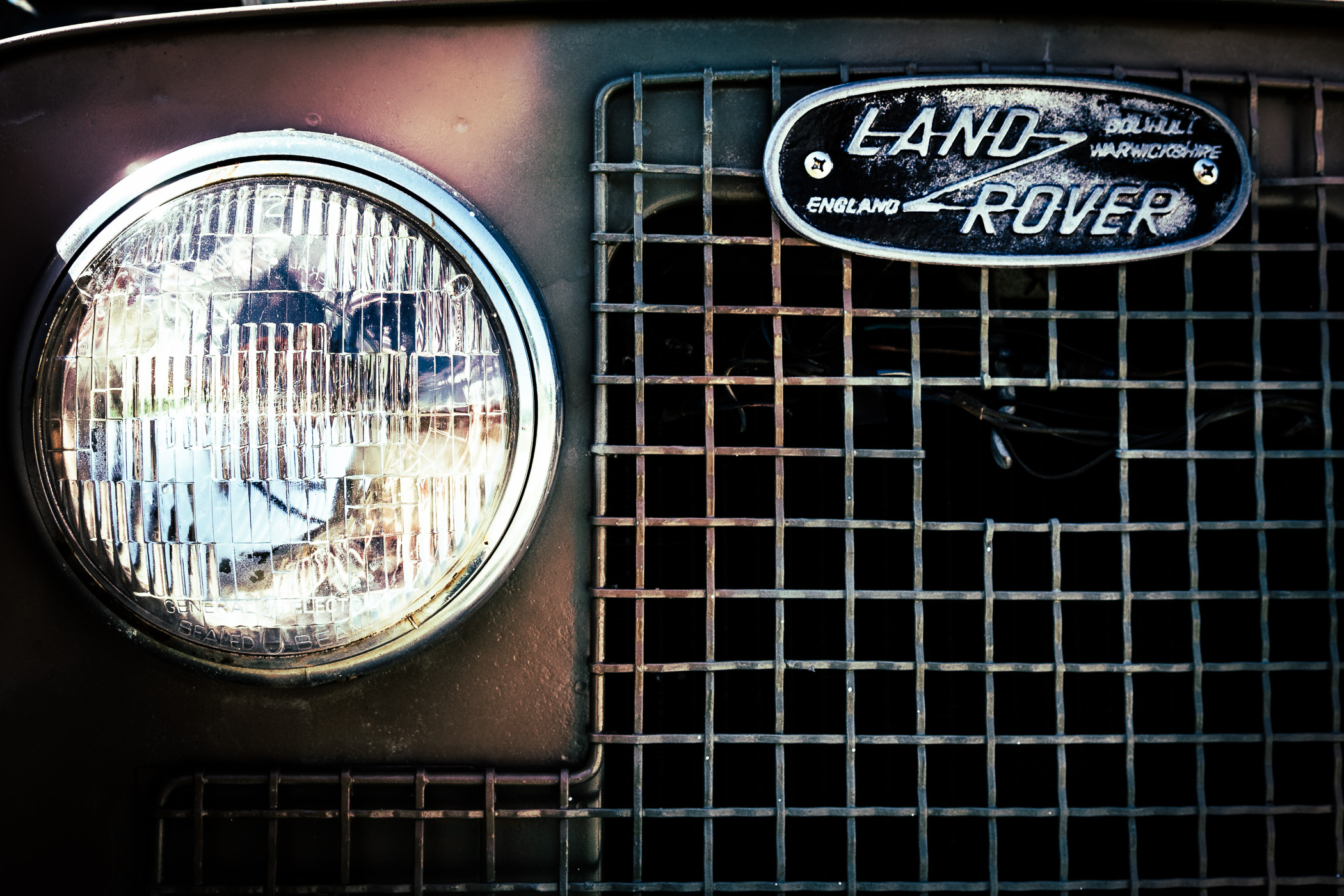 The right headlight and grill of a Land-Rover spotted at Dallas' All British and European Car Day.