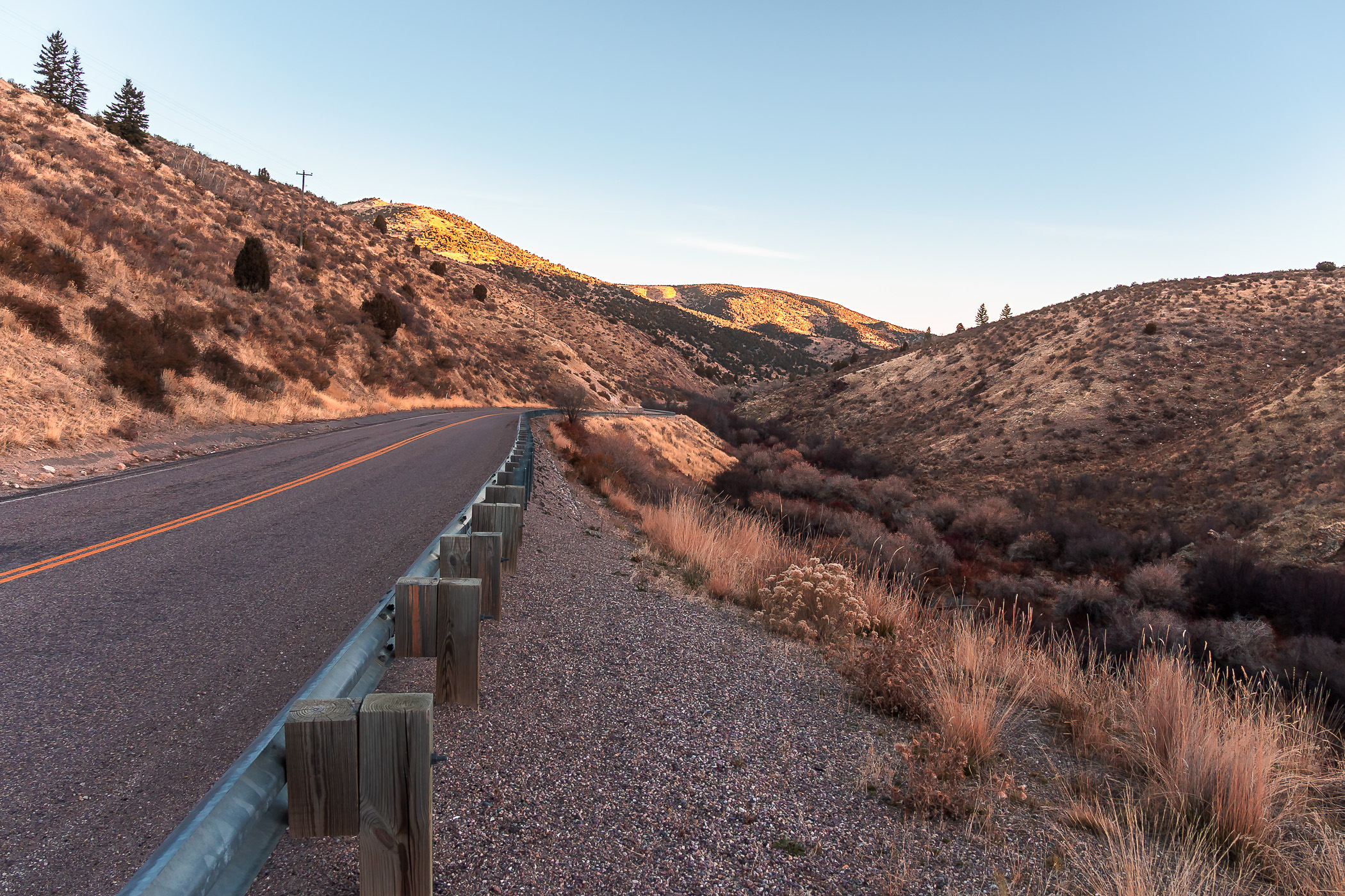 A road winds through the mountainous Cherry Springs Nature Area near Pocatello, Idaho.