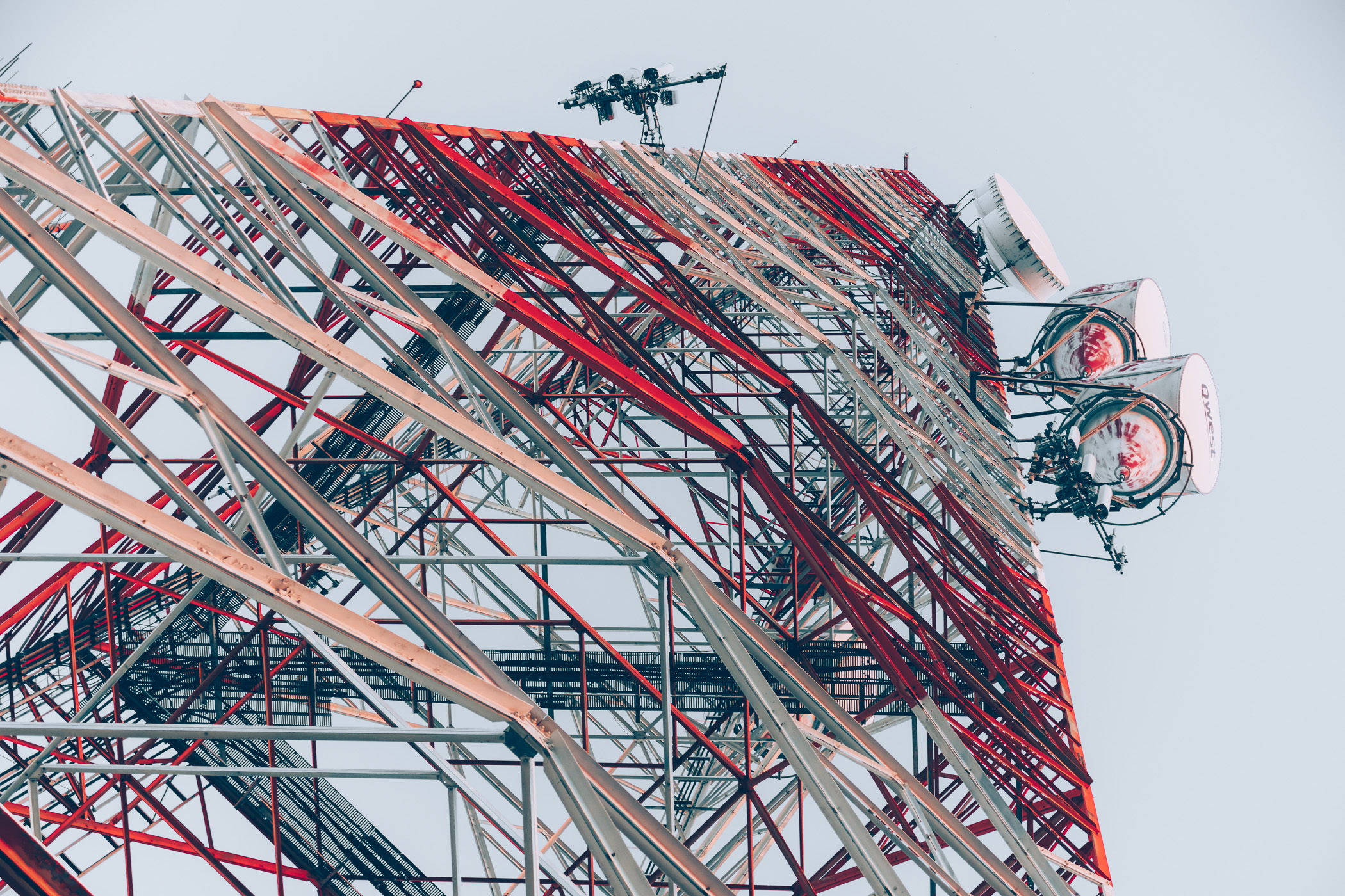 An AT&T communications tower rises into the North Texas sky east of Downtown Dallas.