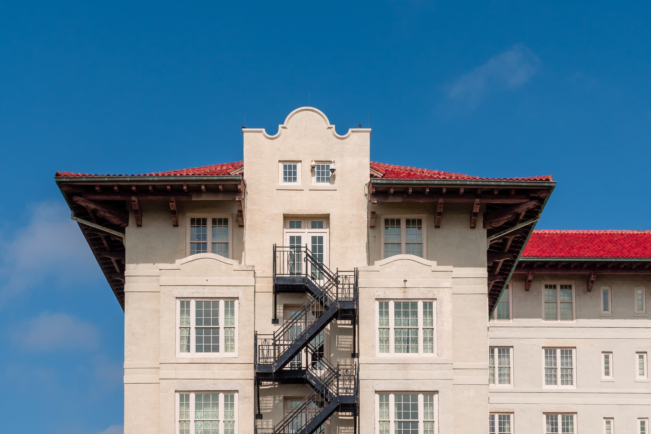 Architectural detail of the historic Hotel Galvez, Galveston, Texas.