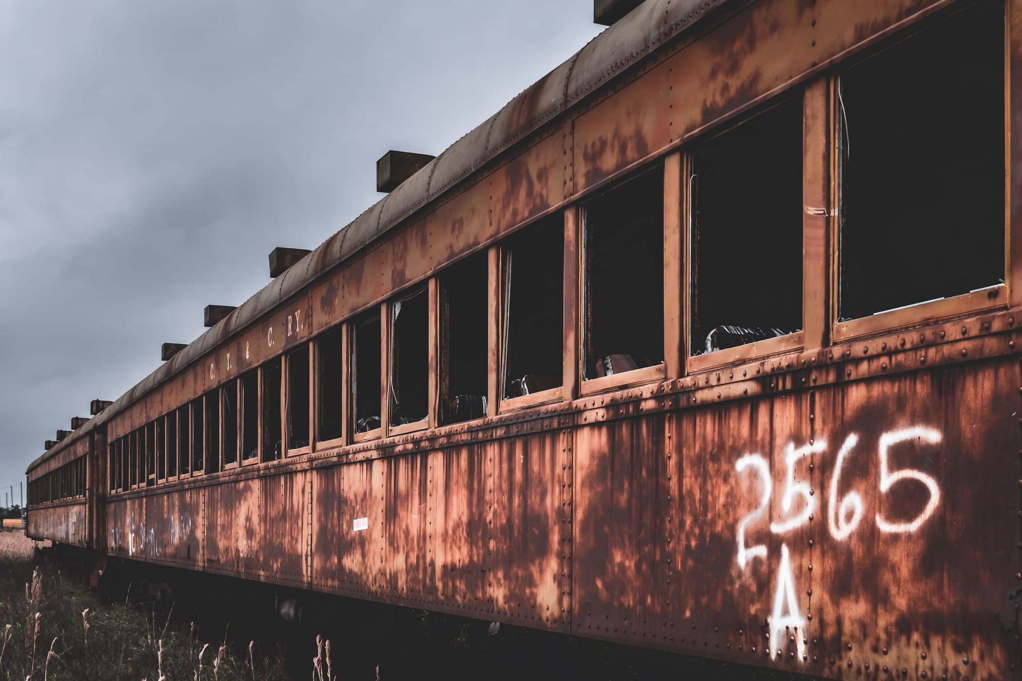 An abandoned railcar sits rotting in the Union Pacific rail yard at Galveston, Texas.