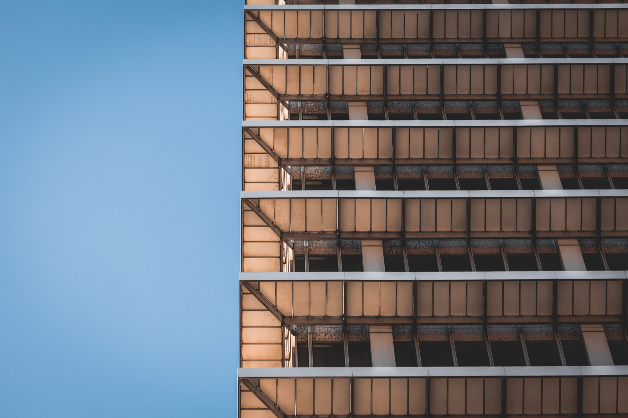 Abstract architectural detail of Downtown Houston’s ExxonMobil Building.