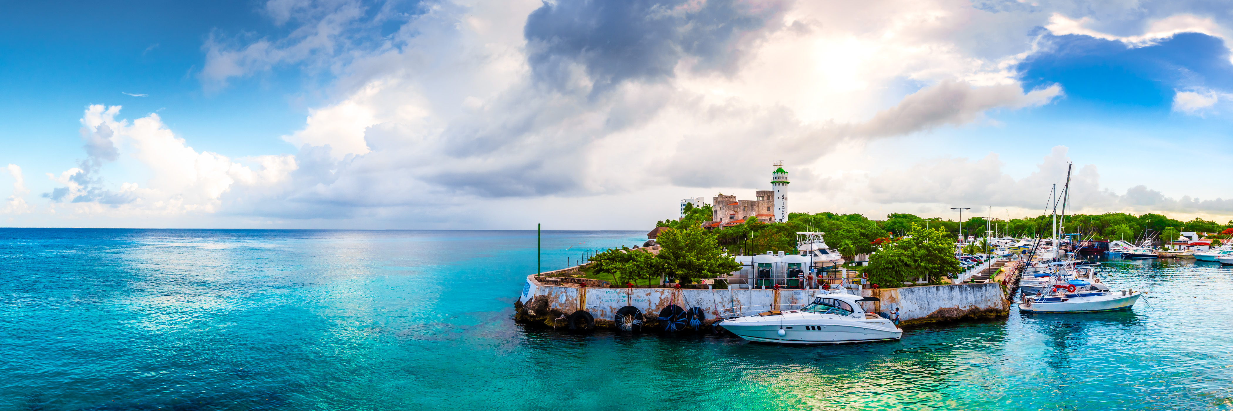 A small marina at the northern end of San Miguel de Cozumel, Mexico.