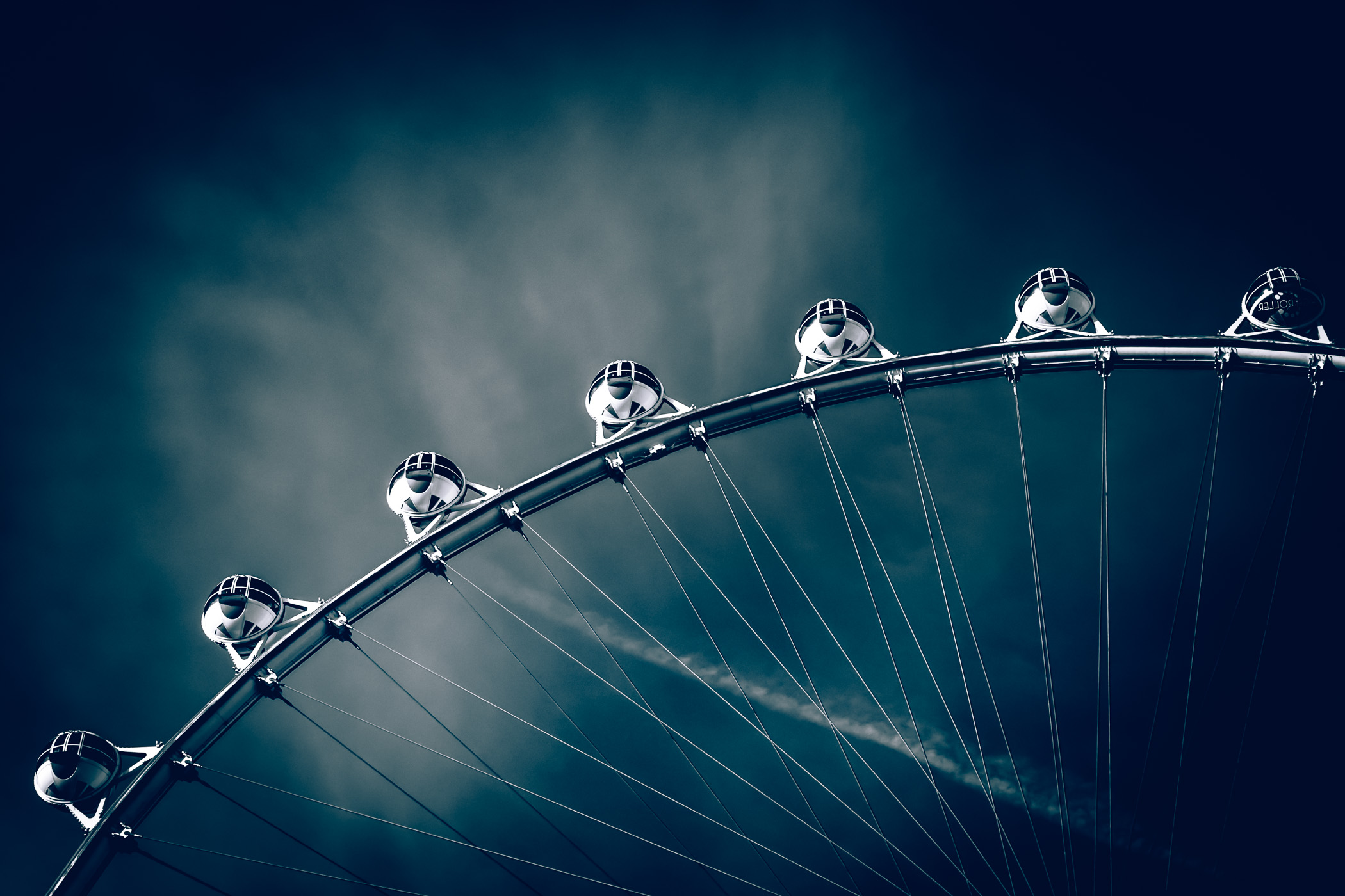 Detail of gondolas on the High Roller, the world’s tallest observation wheel, sited adjacent to the Las Vegas Strip.