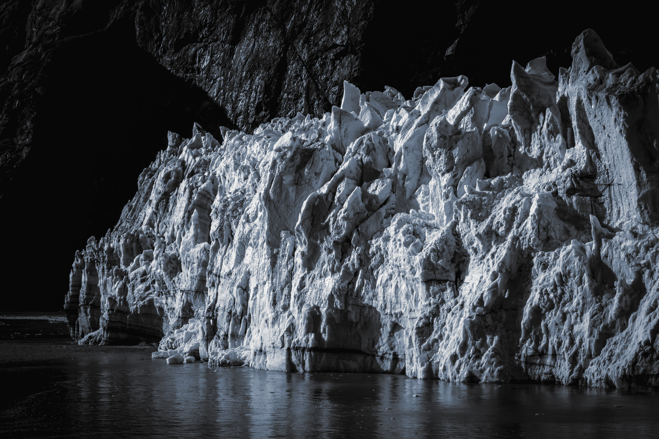 Detail of a jagged glacier spotted in Alaska's Glacier Bay National Park.