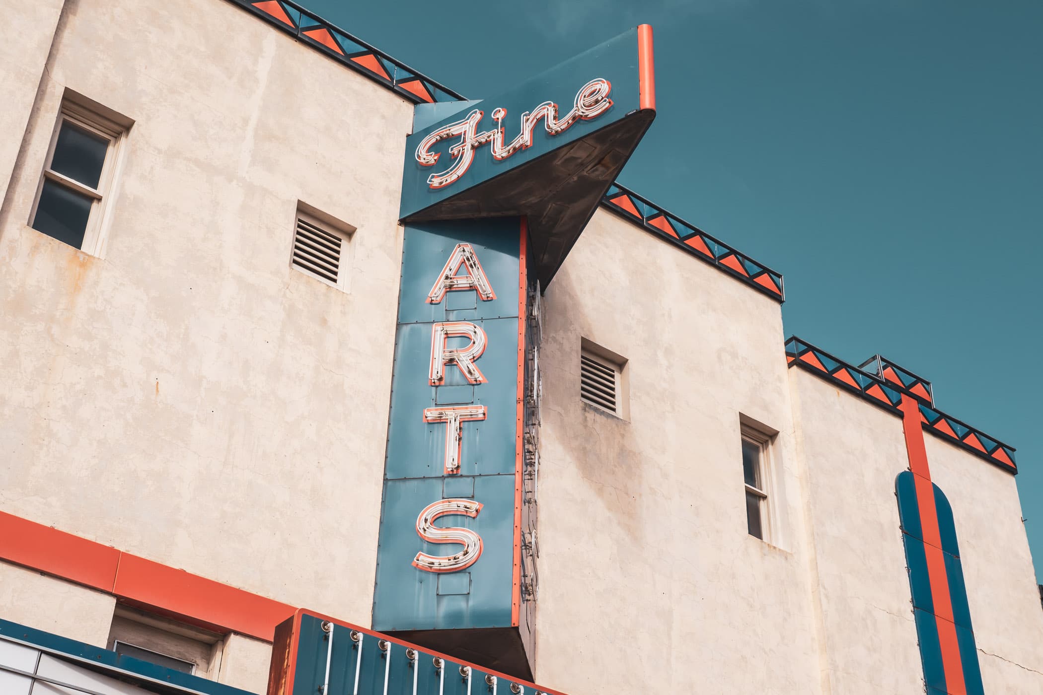 Architectural detail of the Fine Arts Theatre in Downtown Denton, Texas.