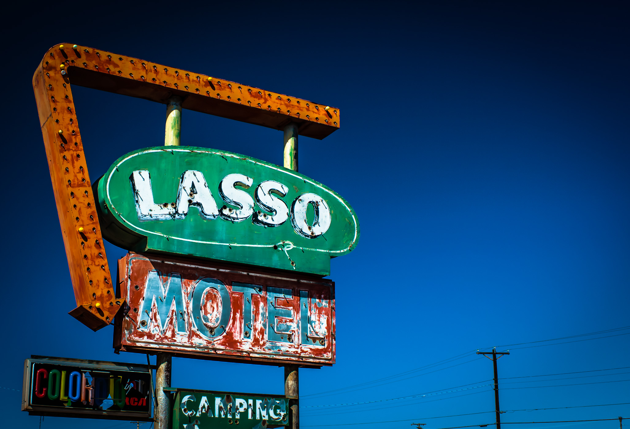 The dilapidated Lasso Motel sign in Tucumcari, New Mexico.