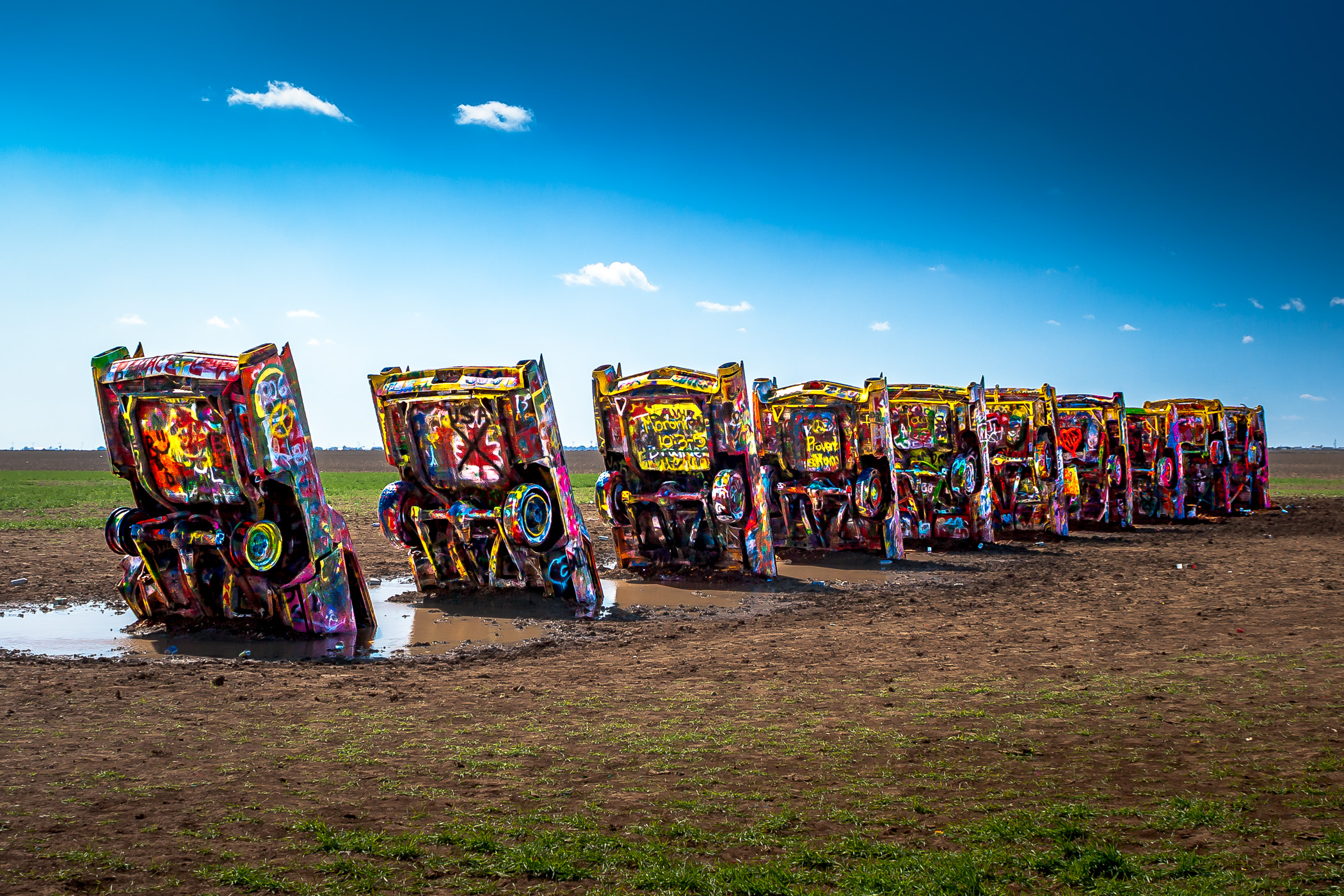 Eccentric Stanley Marsh 3‘s well-known Cadillac Ranch, near Amarillo, Texas.