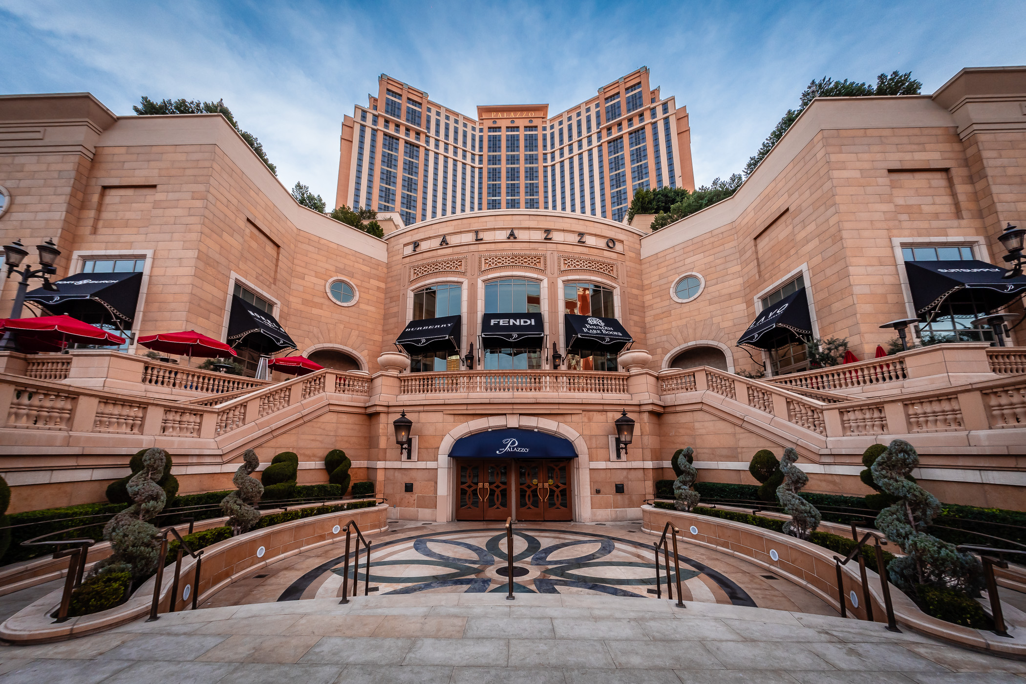 The Palazzo Tower at The Venetian Resort rises into the Las Vegas sky.