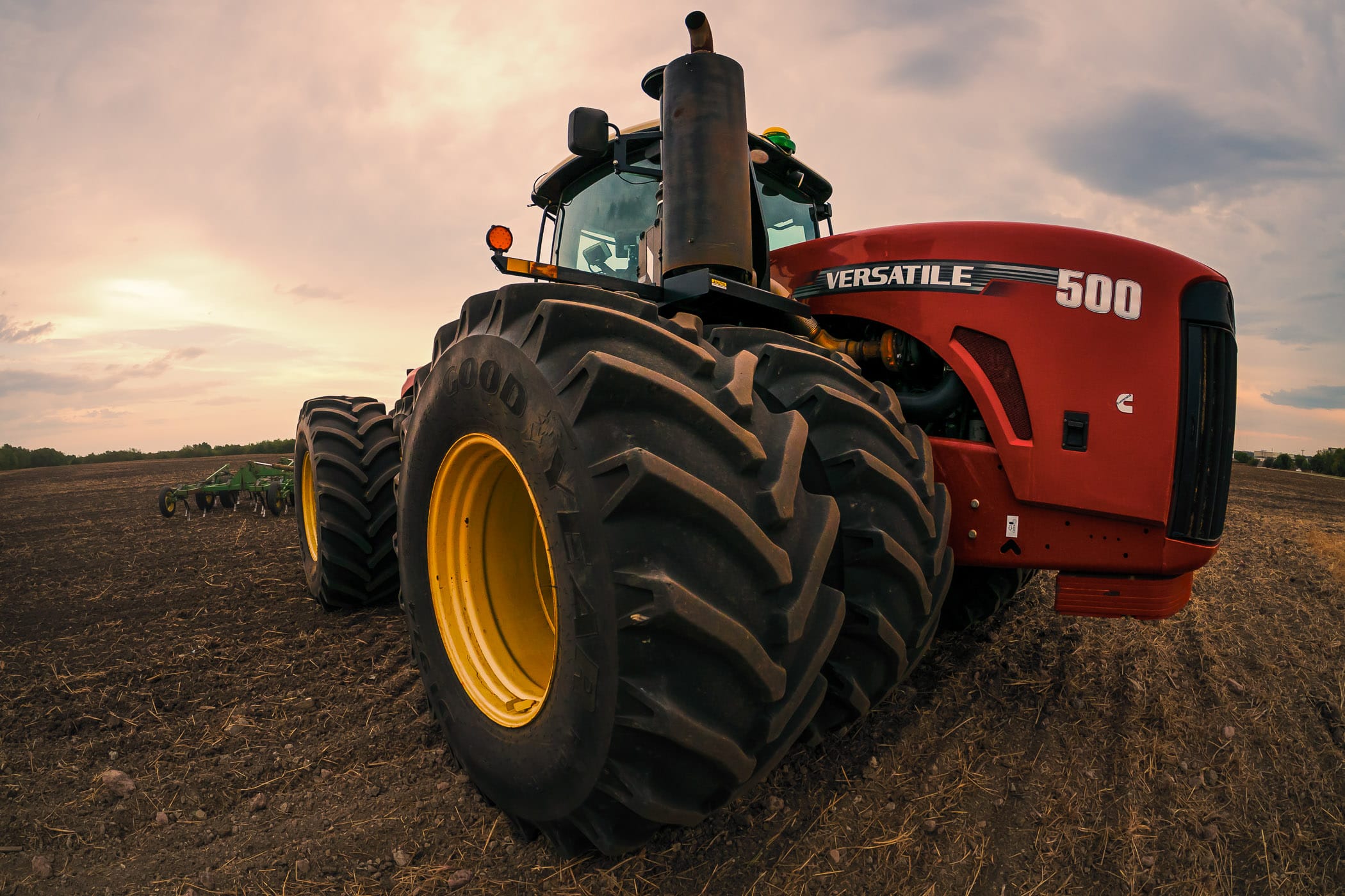 Detail of a Versatile tractor on a farm near McKinney, Texas.