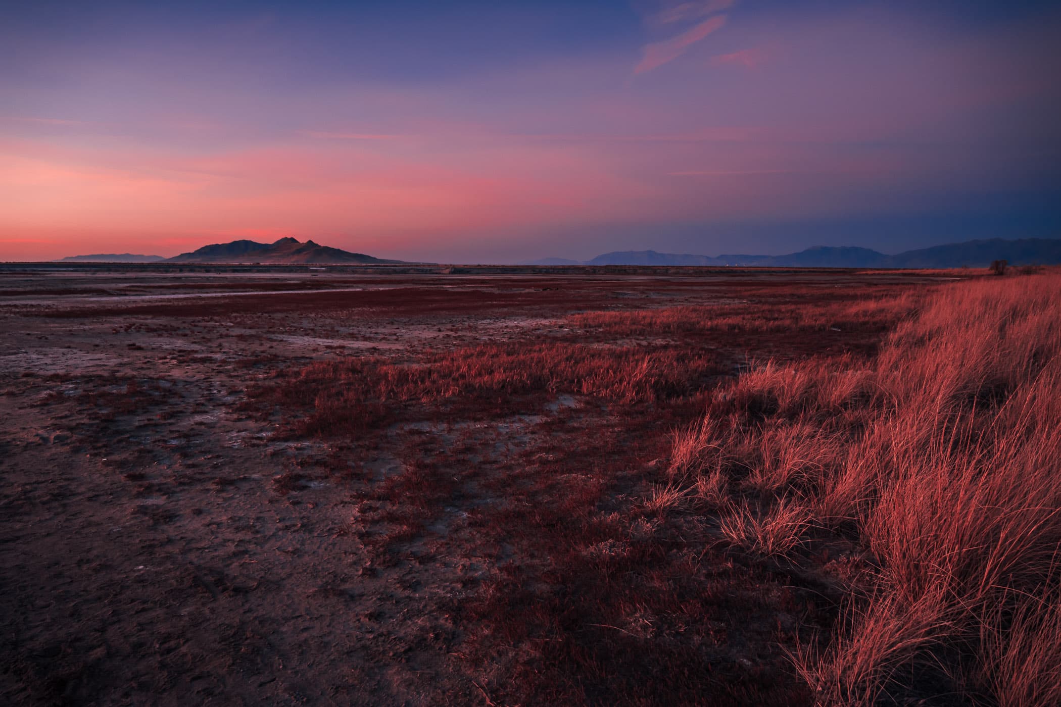 The last light of the day over the shore of Utah’s Great Salt Lake.