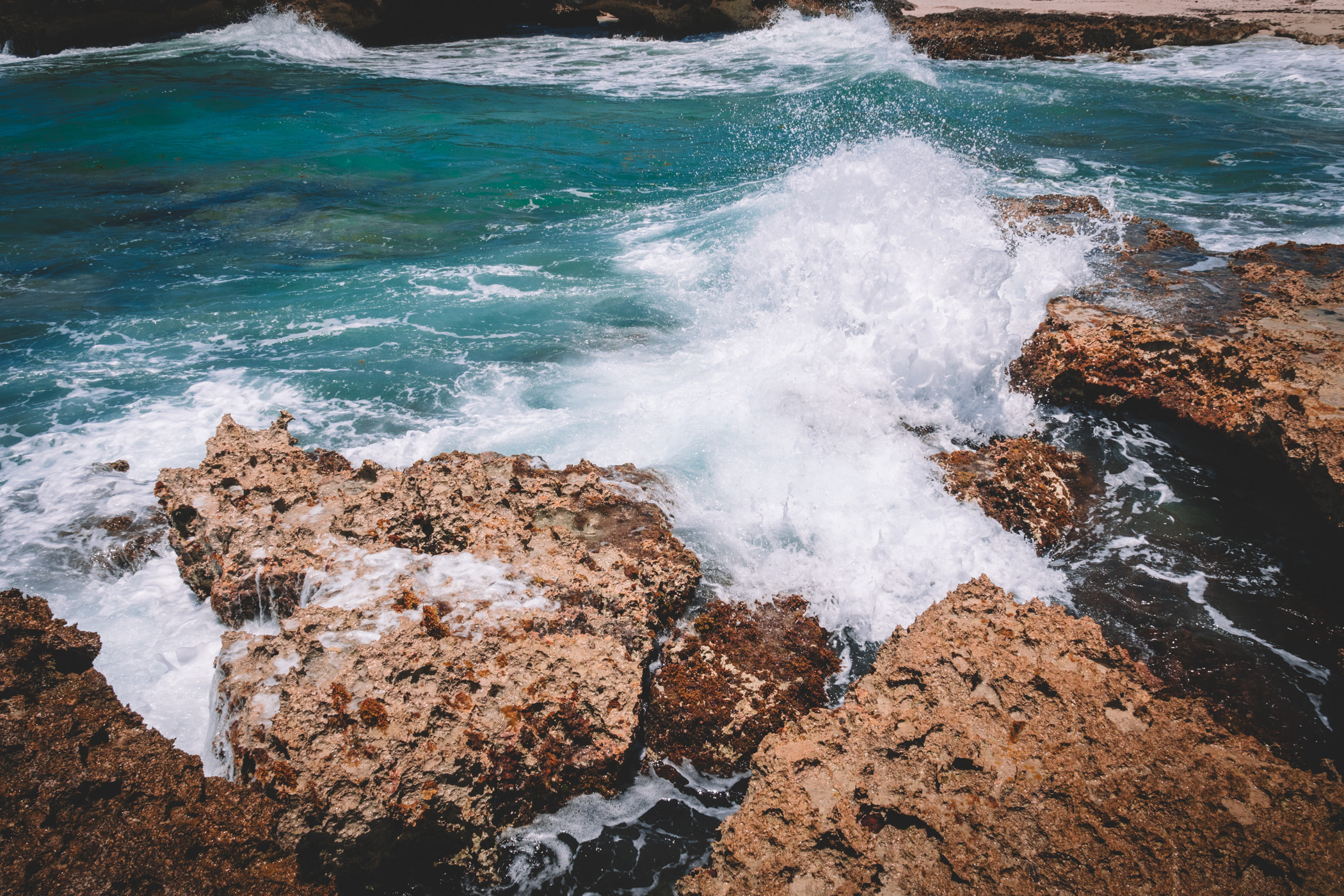 Waves roar ashore at El Mirador, Cozumel, Mexico.