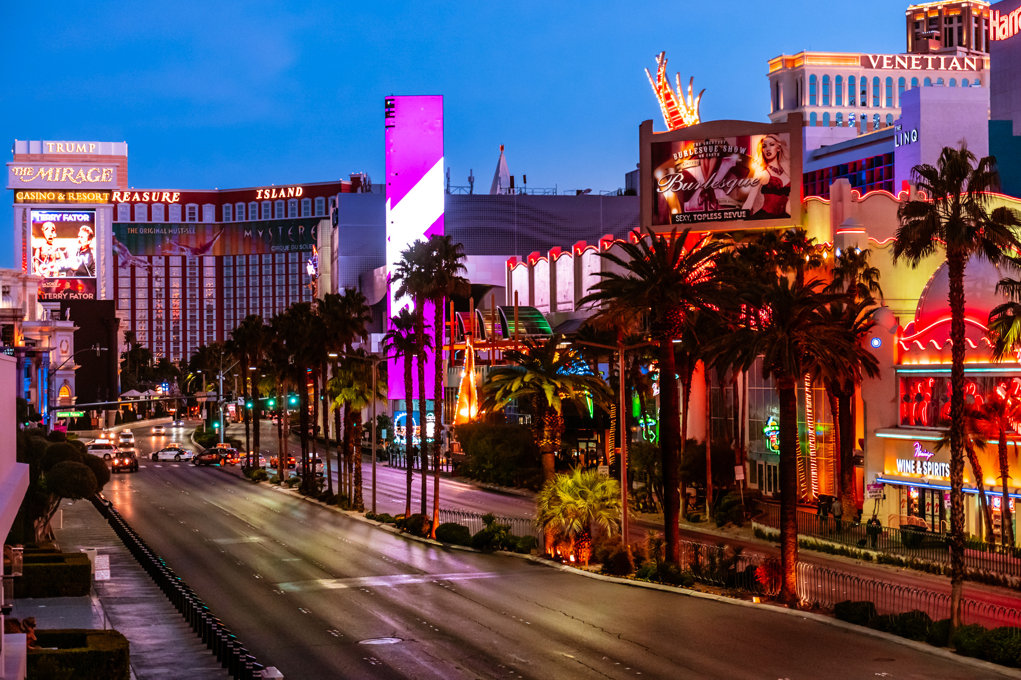 The first light of day on the Las Vegas Strip.