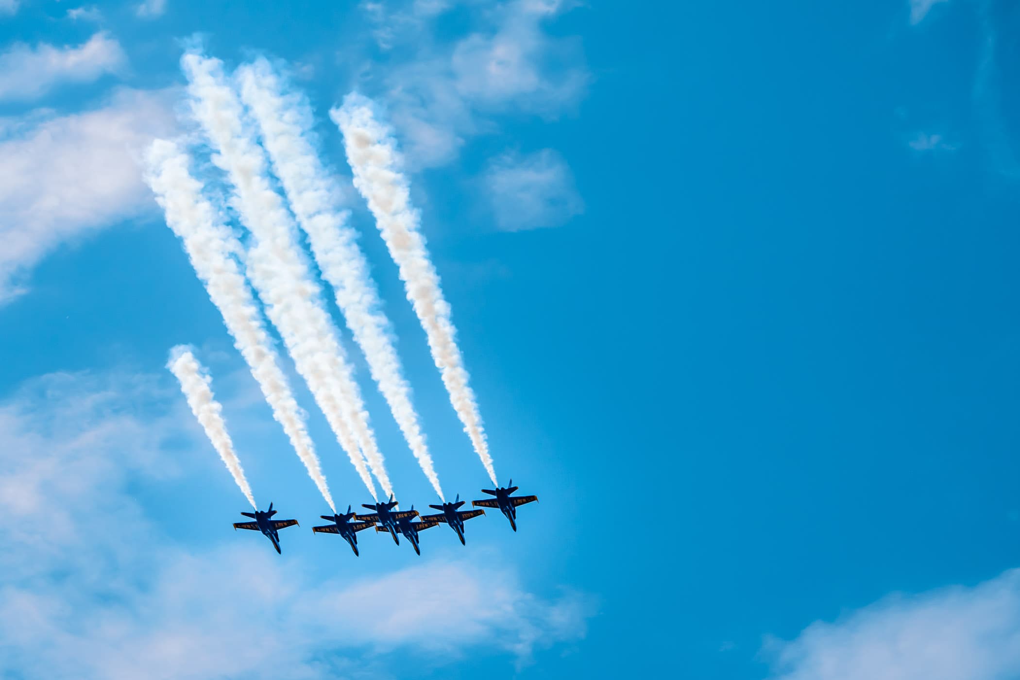 The U.S. Navy's Blue Angels fly over the northern suburbs of the Dallas-Fort Worth Metroplex as part of their salute to frontline workers in the COVID-19 pandemic response.