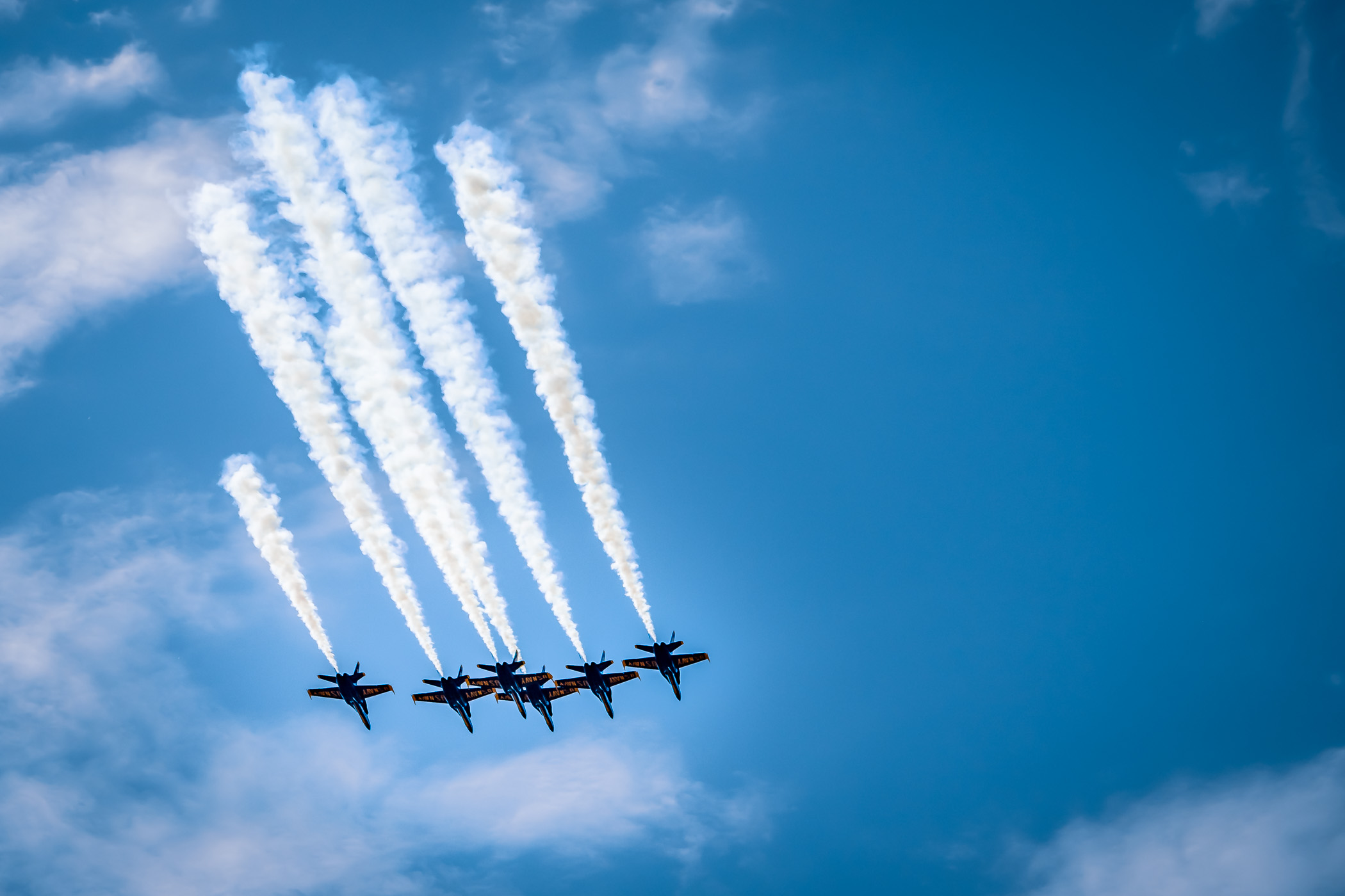 The U.S. Navy's Blue Angels fly over the northern suburbs of the Dallas-Fort Worth Metroplex as part of their salute to frontline workers in the COVID-19 pandemic response.