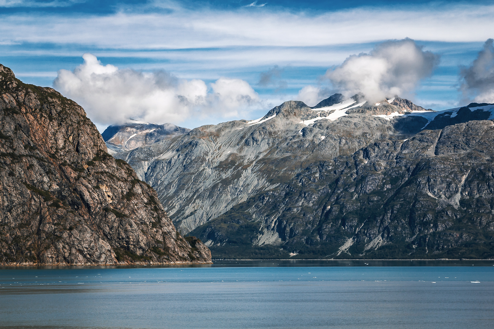 The majestic, mountainous landscape of Alaska's Glacier Bay.