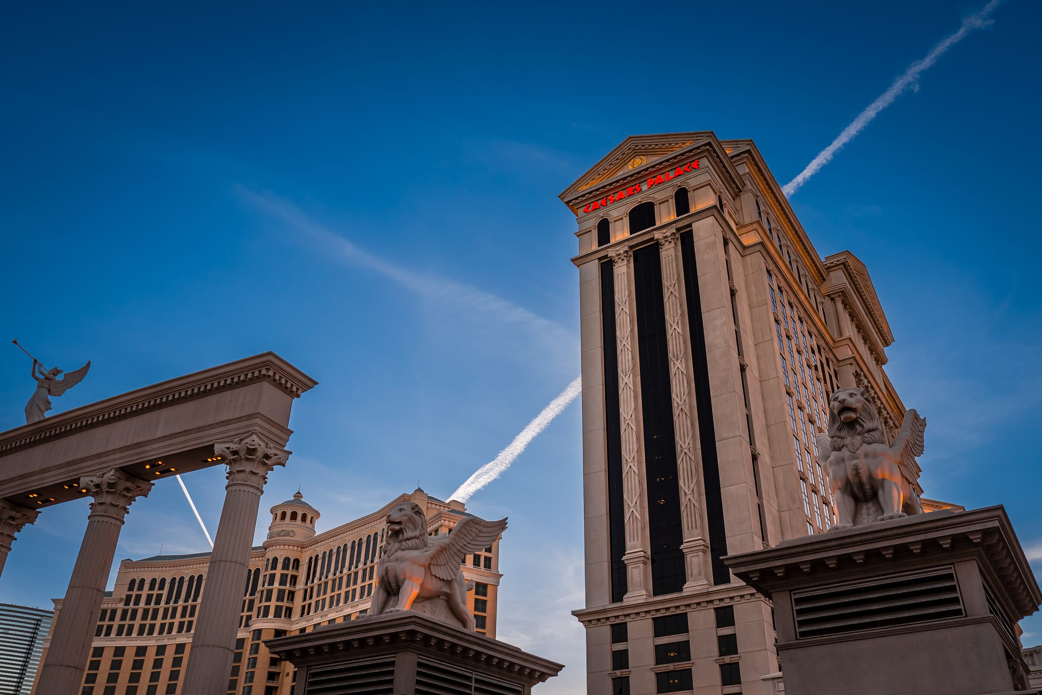 Las Vegas' Caesars Palace extends into the Nevada sky.