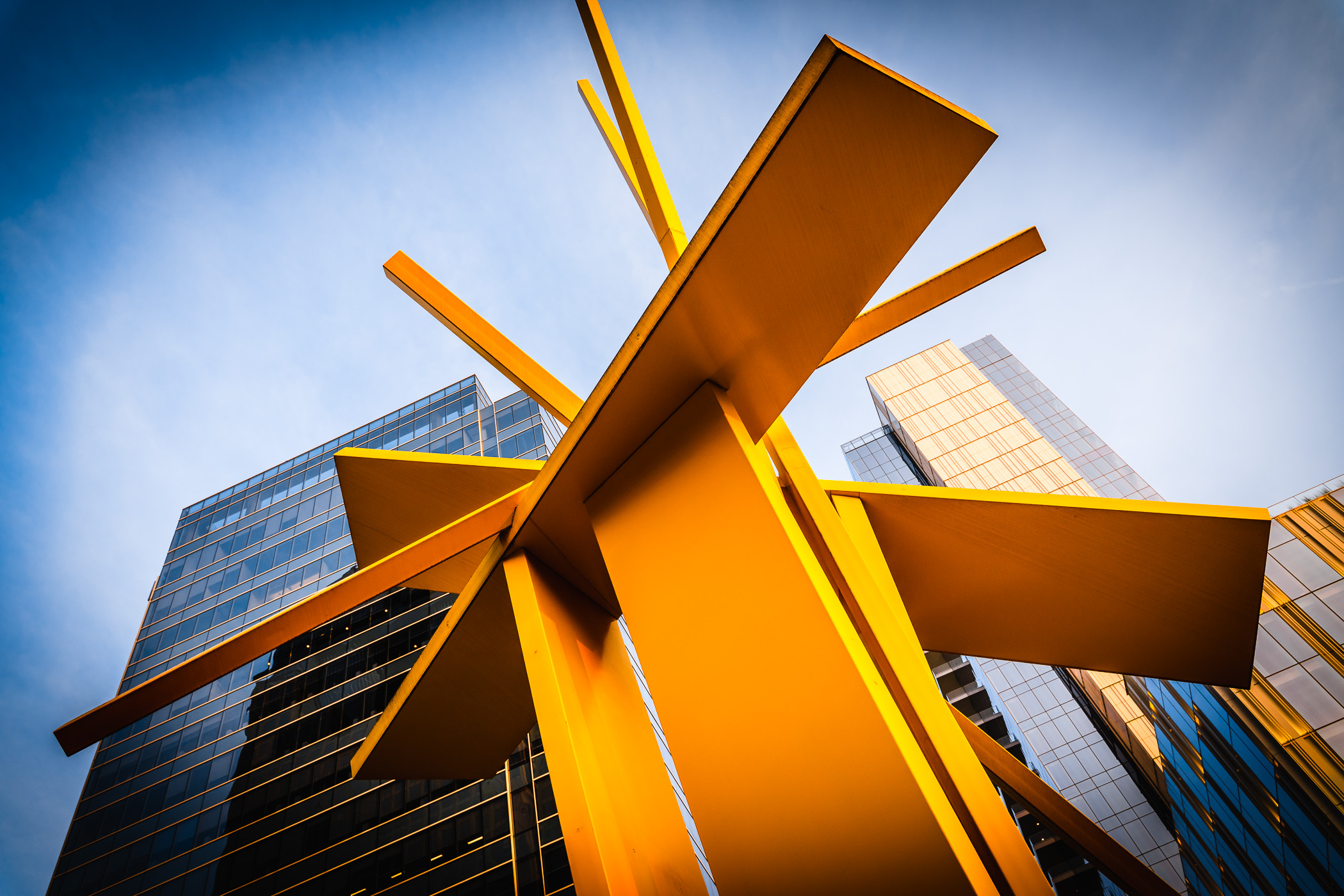 Detail of sculptor John Henry’s 101-foot-tall “Tatlin’s Sentinel”, installed in Downtown Dallas.