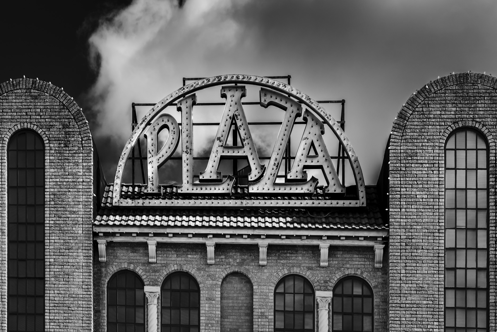 The sign of the Plaza Theatre in Downtown Paris, Texas.