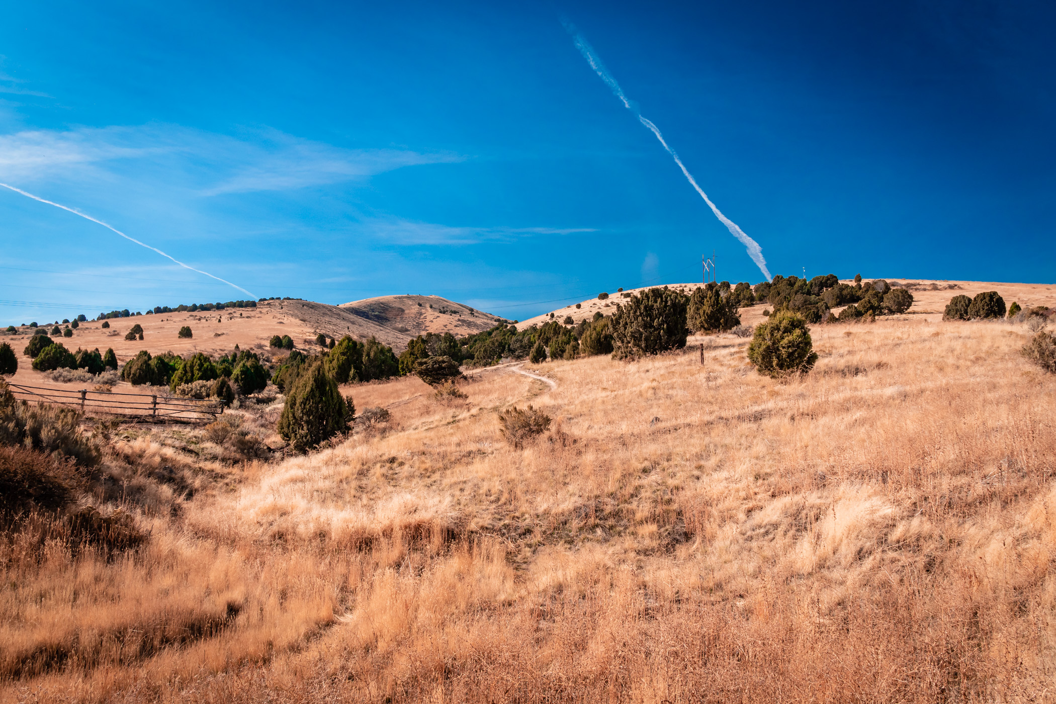 Blue skies over the hills in the outskirts of Pocatello, Idaho.