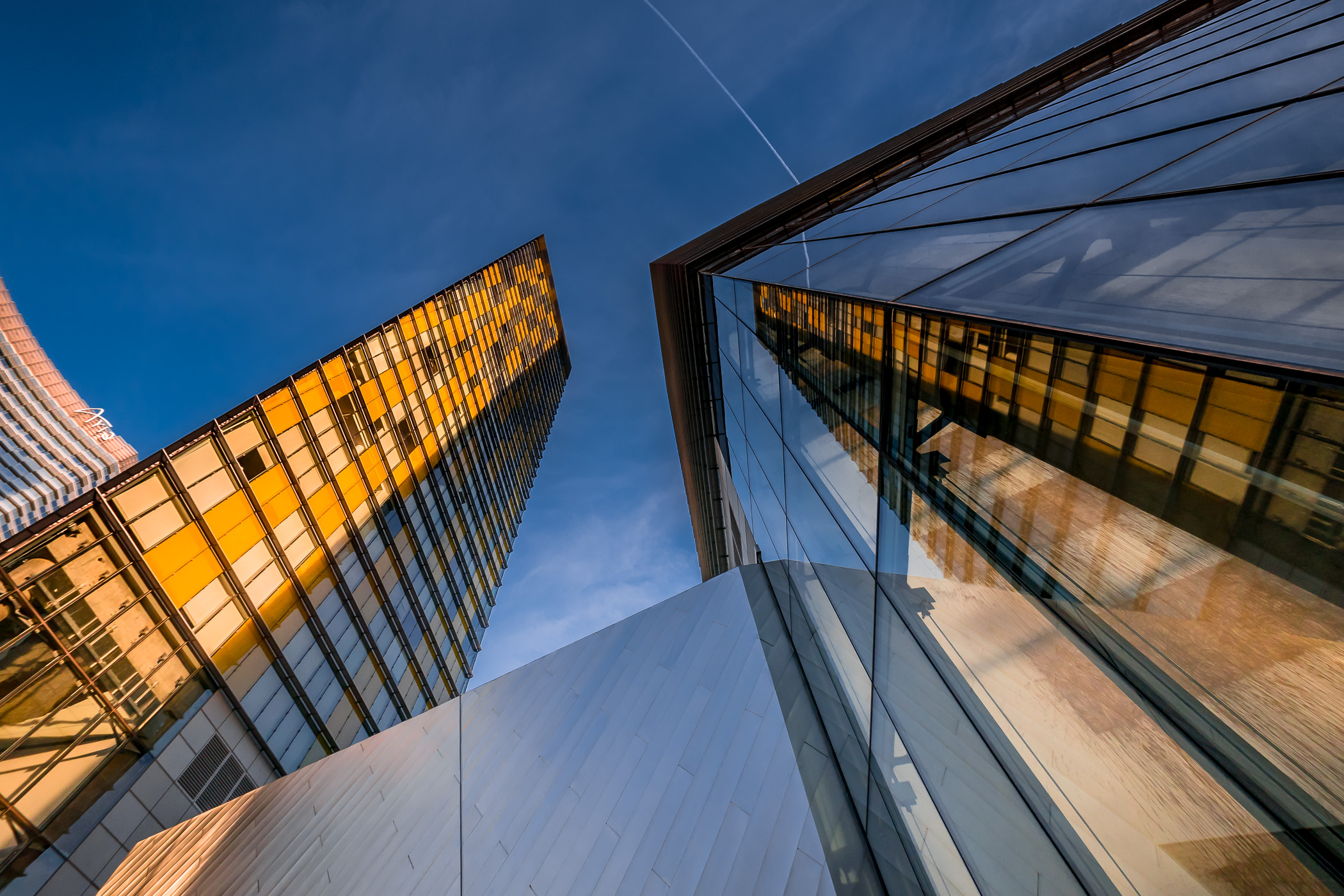 Las Vegas' Veer Towers reach into the blue Nevada sky.