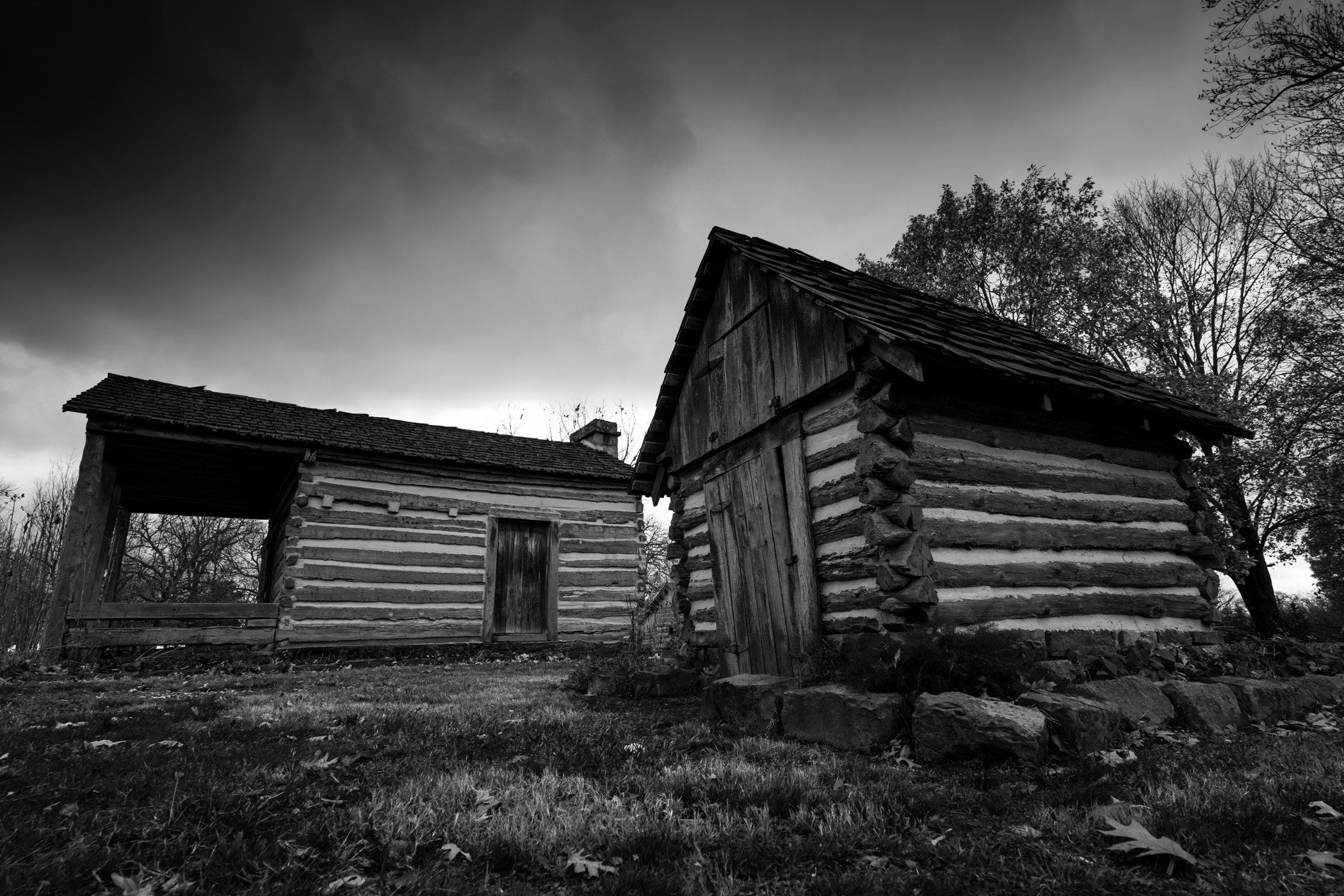 Log buildings at Prairie Grove Battlefield State Park, Arkansas.