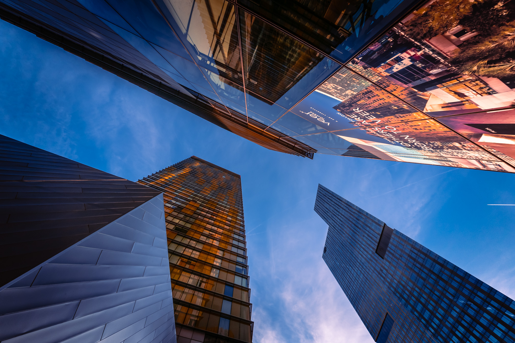 The Veer Towers and the Waldorf Astoria Las Vegas (formerly the Mandarin Oriental) reach into the Nevada sky at CityCenter.