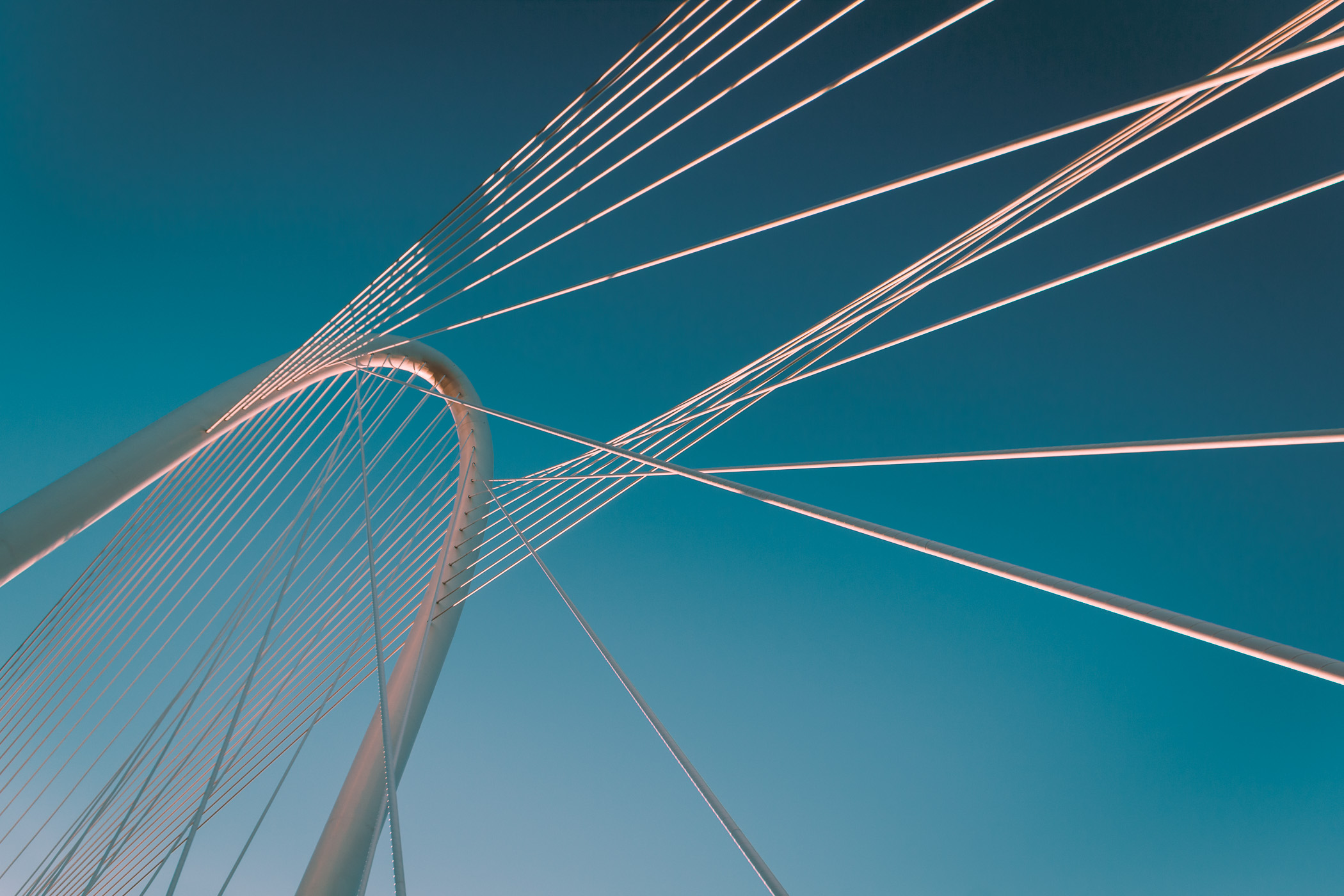 Architectural detail of the Santiago Calatrava-designed Margaret Hunt Hill Bridge, Dallas, Texas.