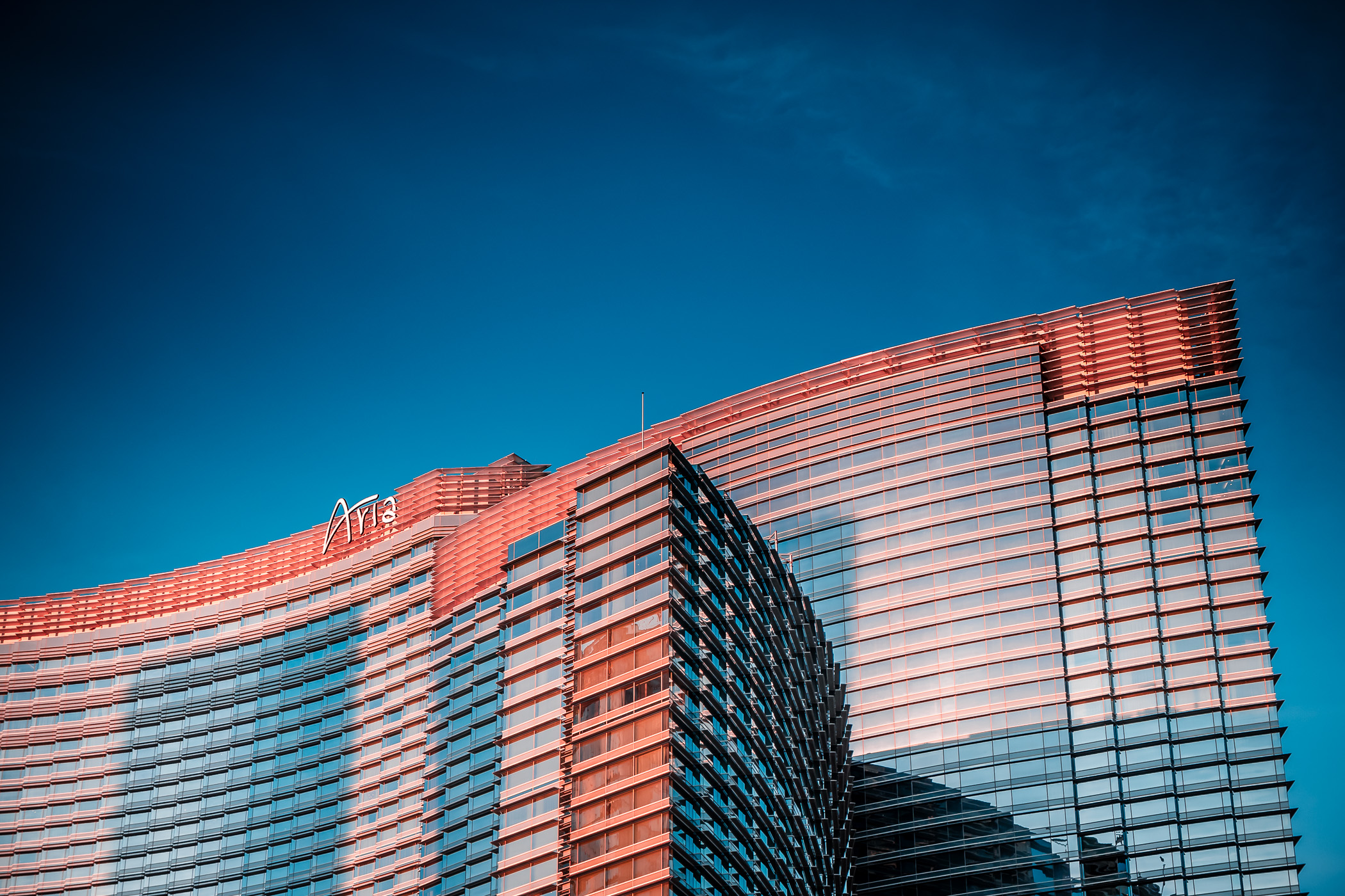 Las Vegas' Aria catches the morning sun as dawn comes to Nevada.