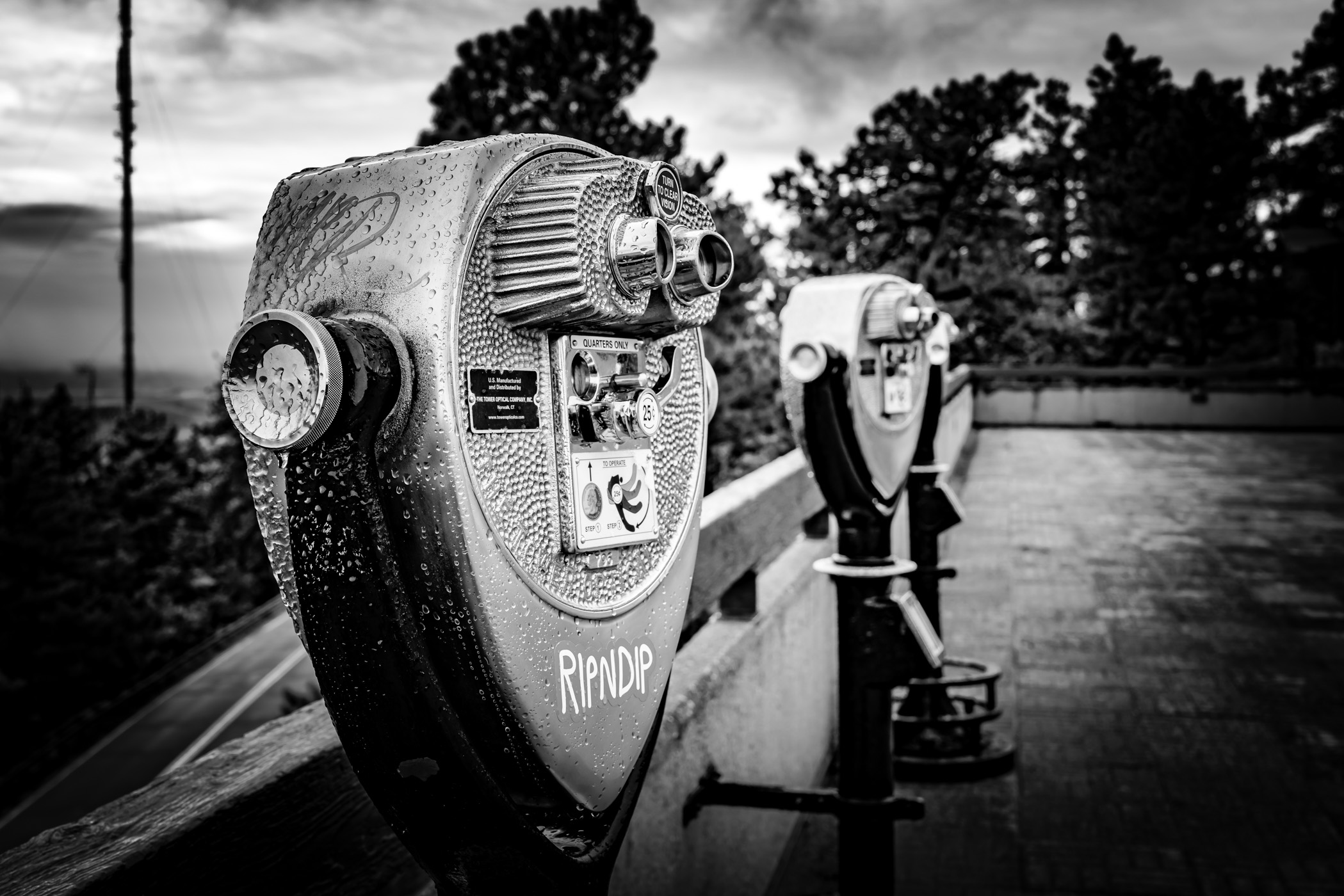 A trio of coin-operated binoculars at the Buffalo Bill Museum and Grave at Lookout Mountain in the foothills above Golden, Colorado.