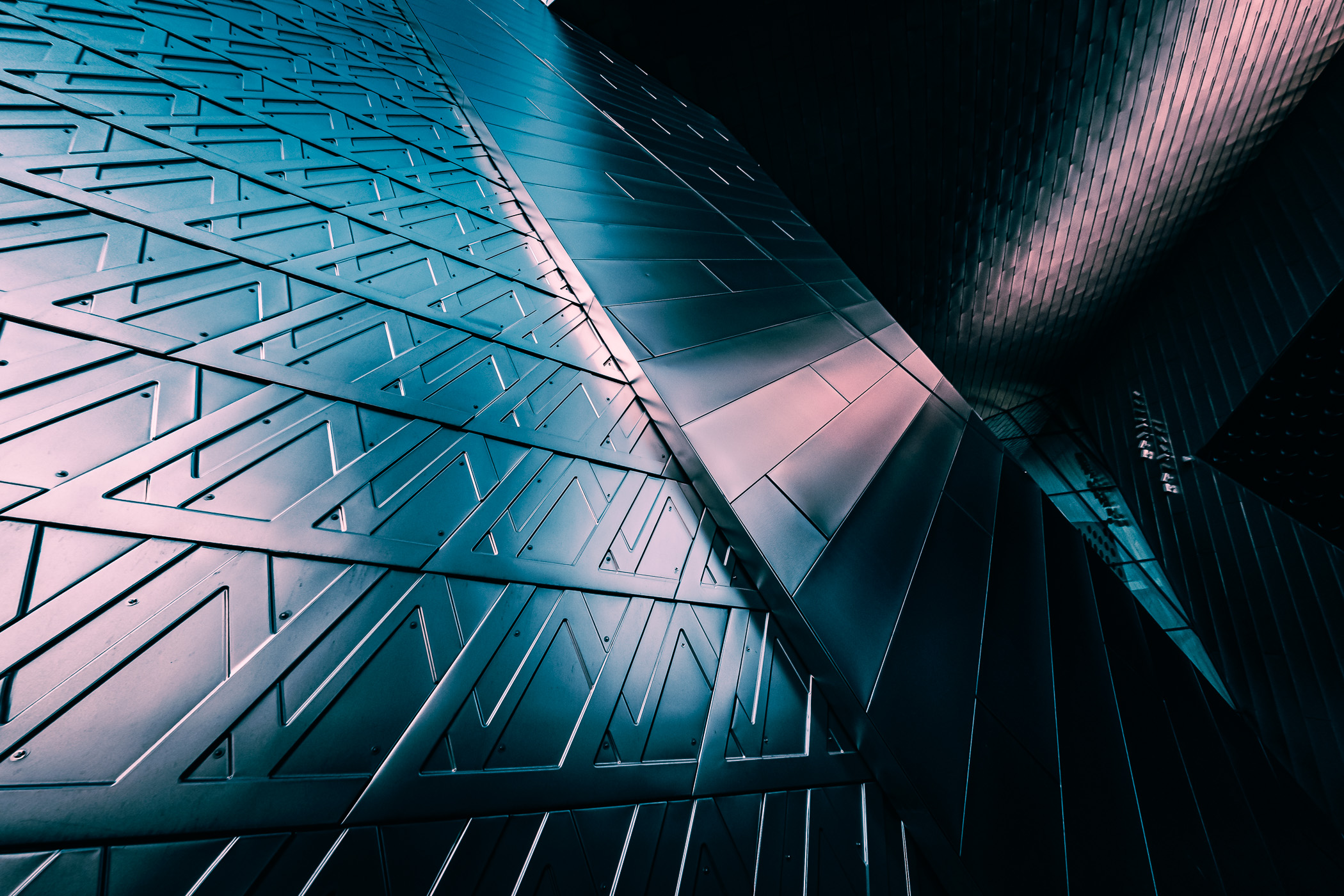 An abstraction of the stainless steel exterior of the Louis Vuitton boutique at the Shops at Crystals, CityCenter, Las Vegas.