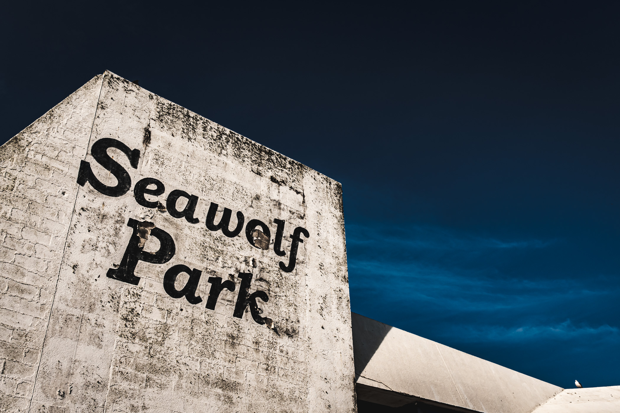 The abandoned, hurricane-damaged pavilion at Seawolf Park, Pelican Island, Galveston, Texas.