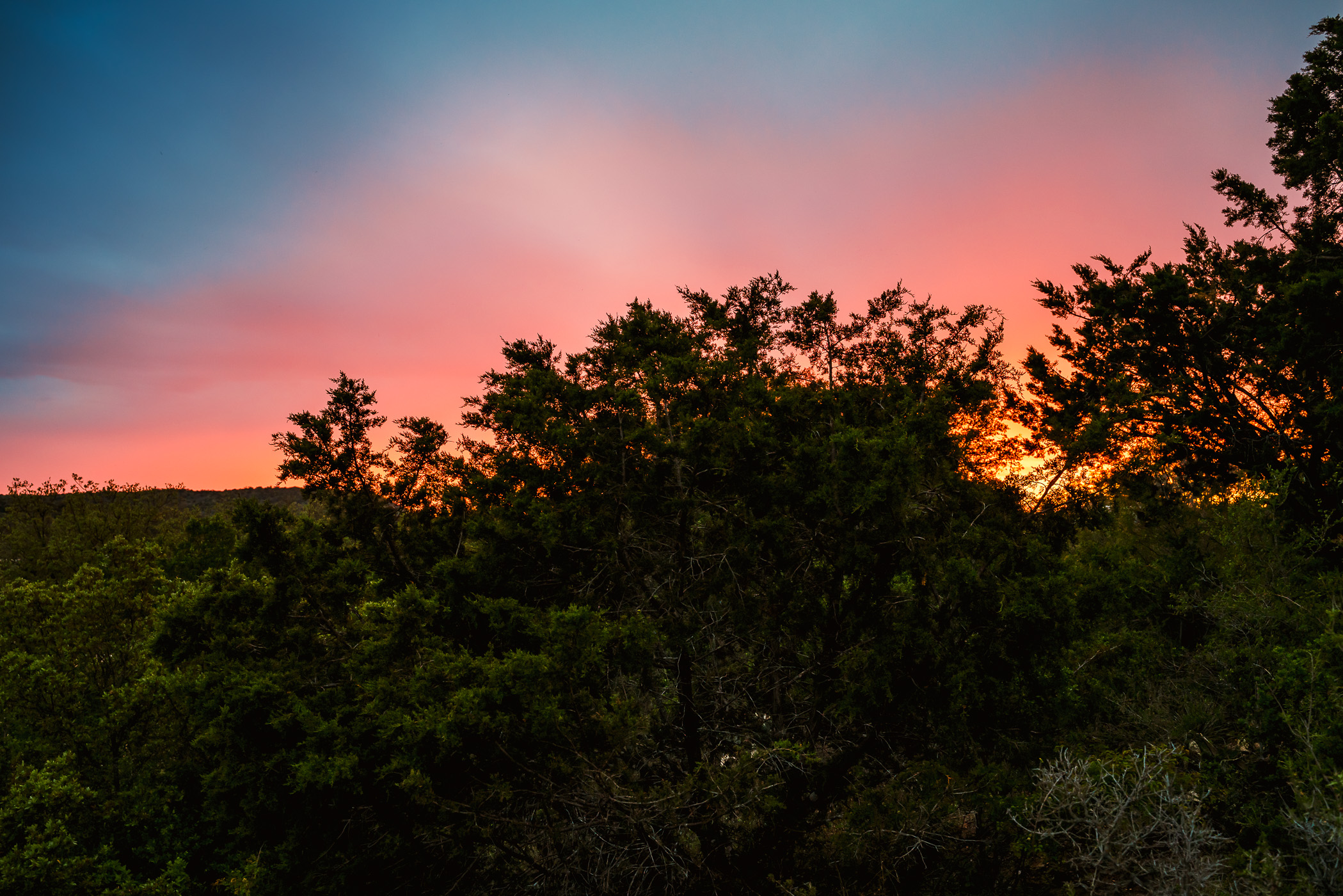 The sun sets on the Texas Hill Country near the town of Mason.