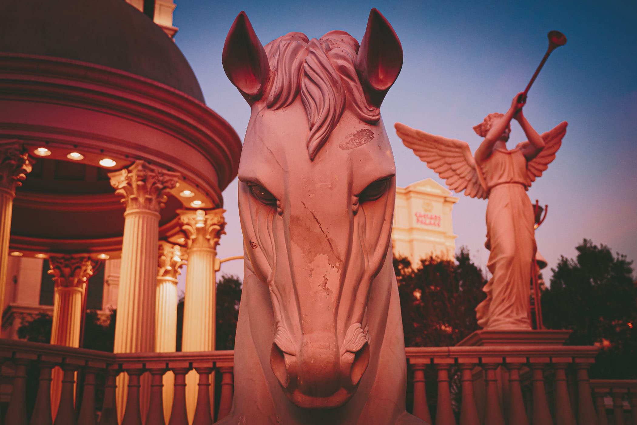Detail of a statue of a horse at Caesars Palace, Las Vegas.