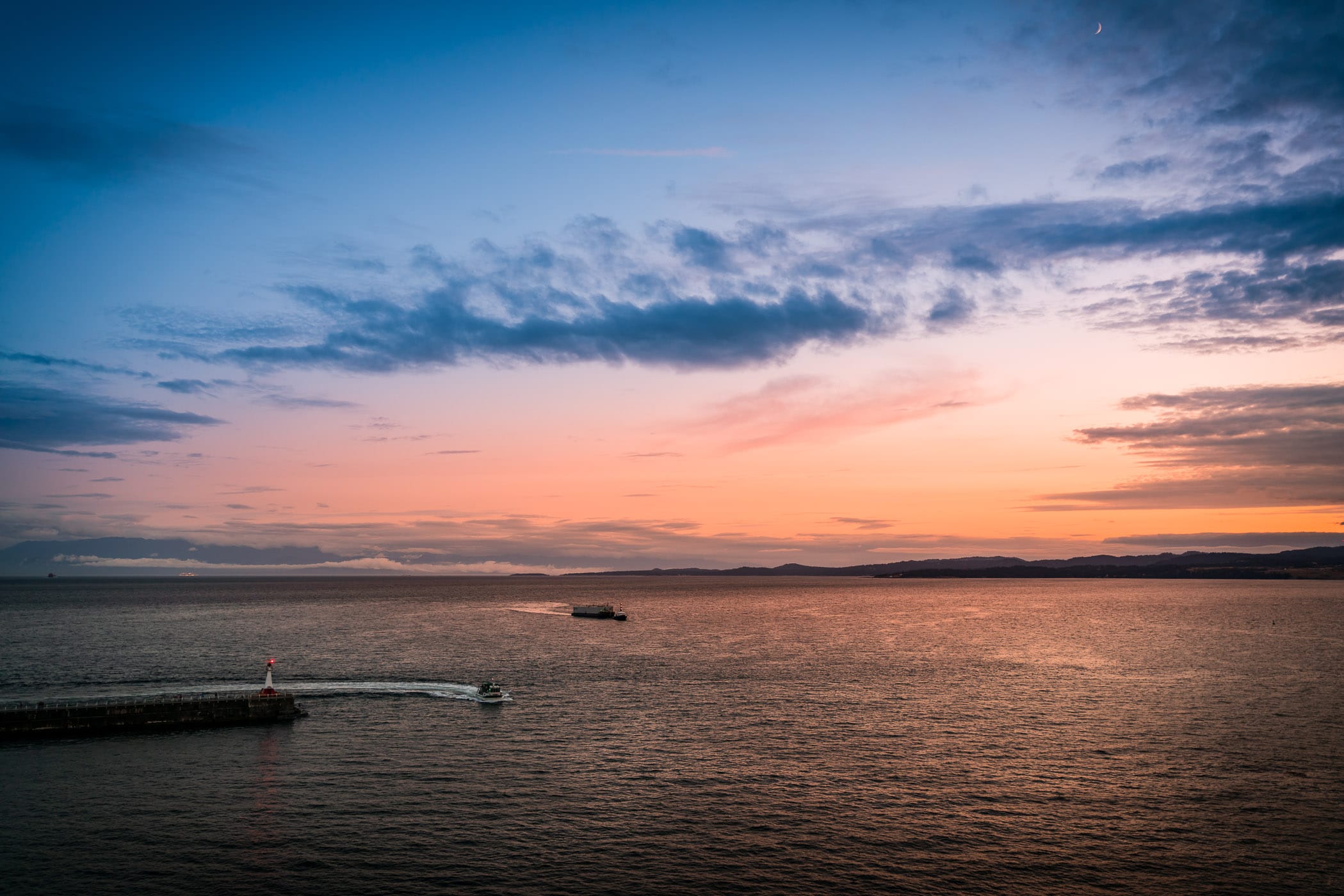 The sun set on the Salish Sea just south of Victoria, British Columbia.