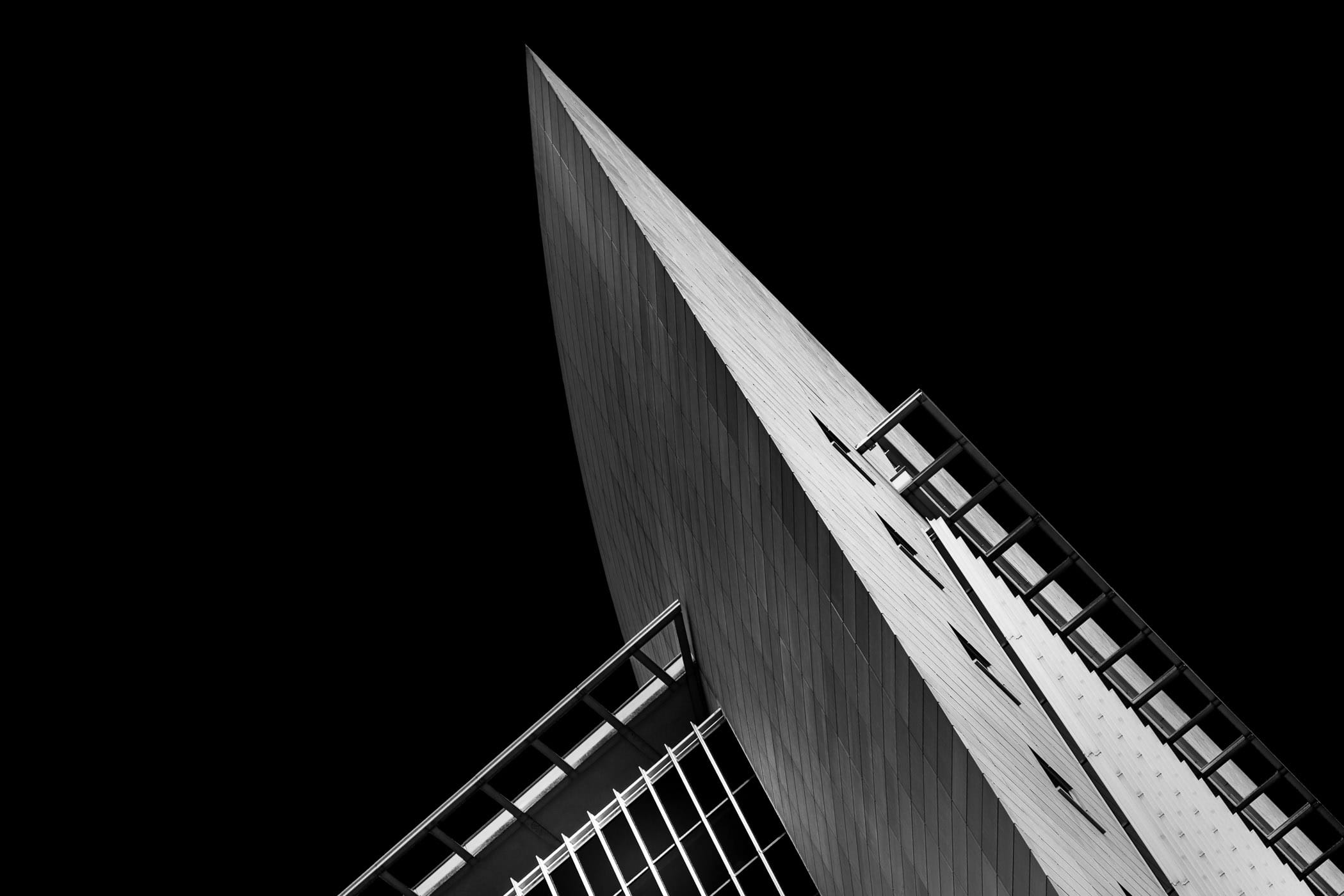 Abstract architectural detail of the Federal Reserve Bank of Dallas.