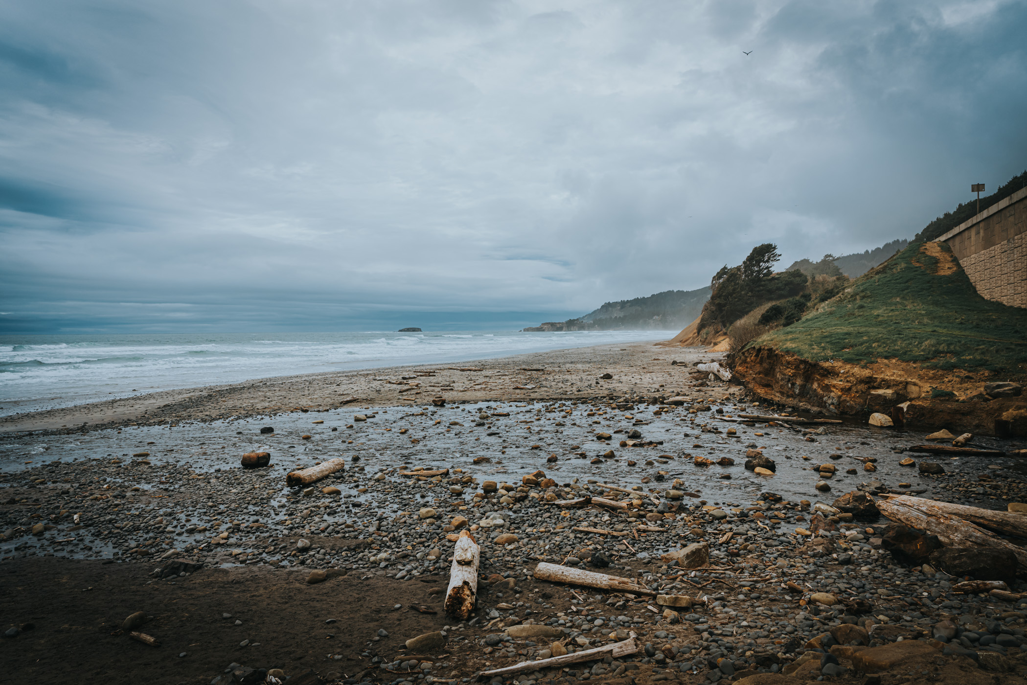 An overcast day at Beverly Beach near Ocean Park, Oregon.