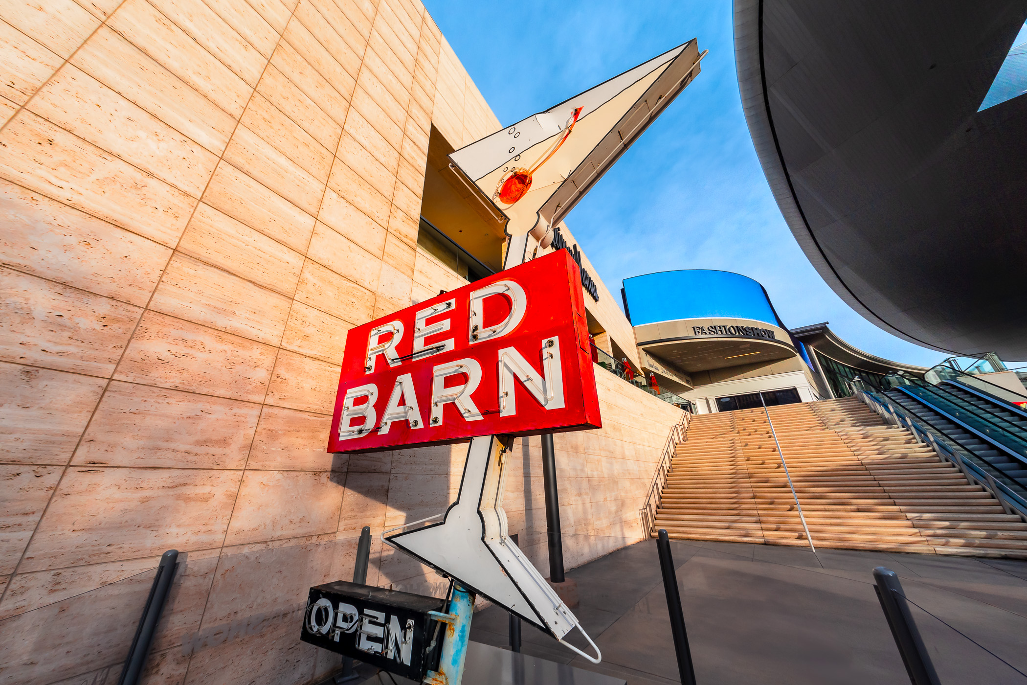 The sign for the long-gone Red Barn cocktail lounge/bar now graces the exterior of the Neiman Marcus store at Las Vegas' Fashion Show Mall.
