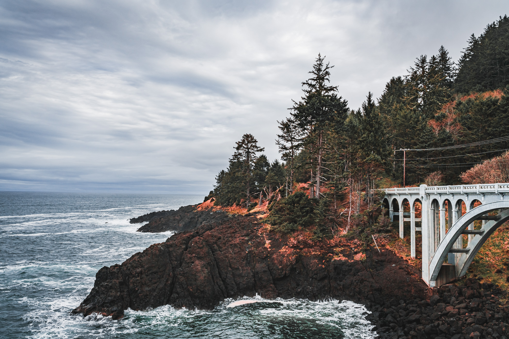 The Ben Jones Bridge crosses an inlet along the Pacific Coast south of Depoe Bay, Oregon.