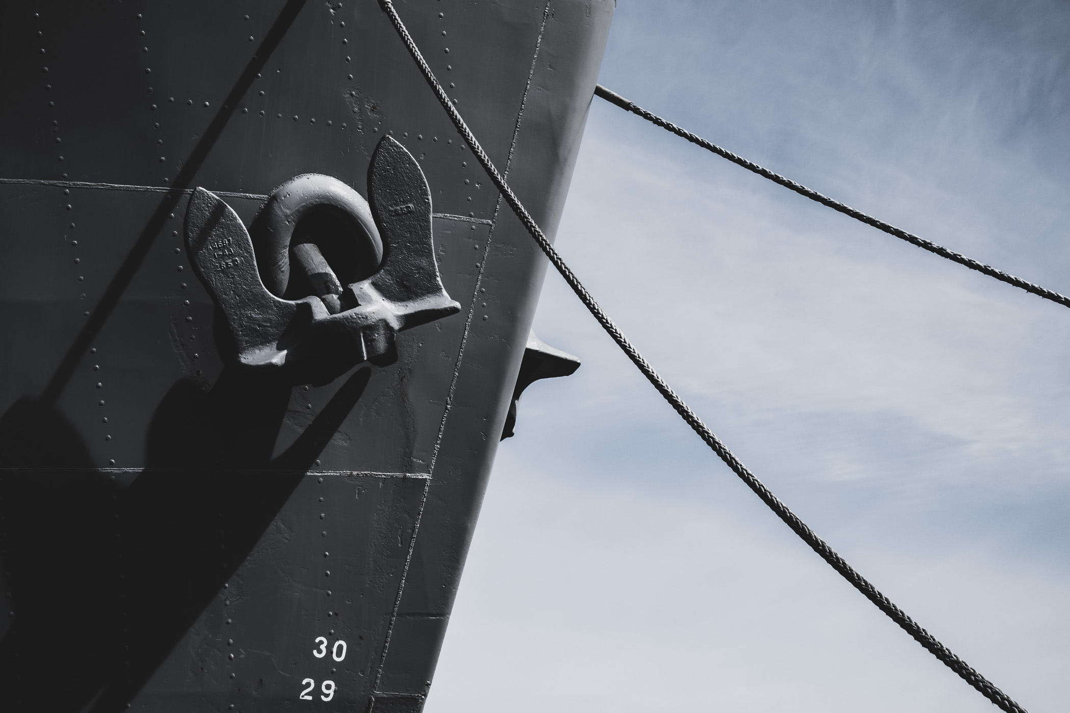 The starboard anchor of the SS Jeremiah O’Brien—one of only two surviving operational Liberty ships from World War II—now docked at San Francisco’s Pier 45.