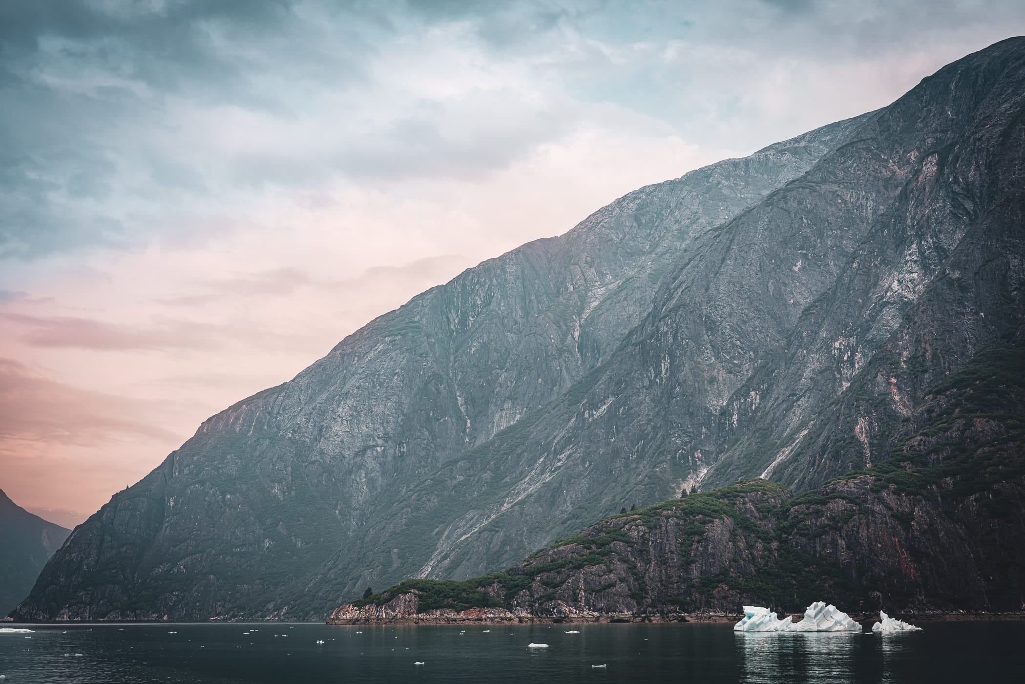 The first light of morning on Alaska's Tracy Arm Fjord.