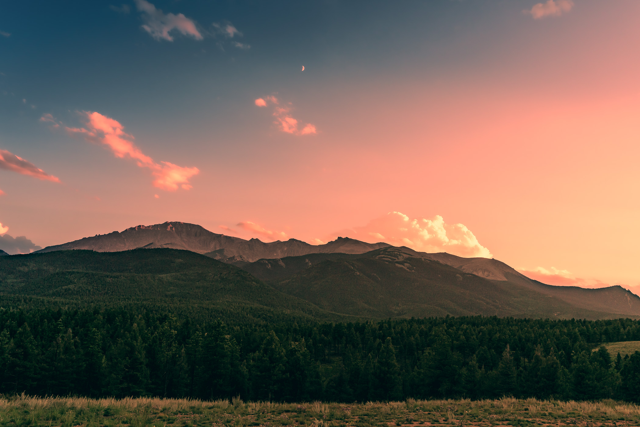 Colorado's Pikes Peak under the evening sky.