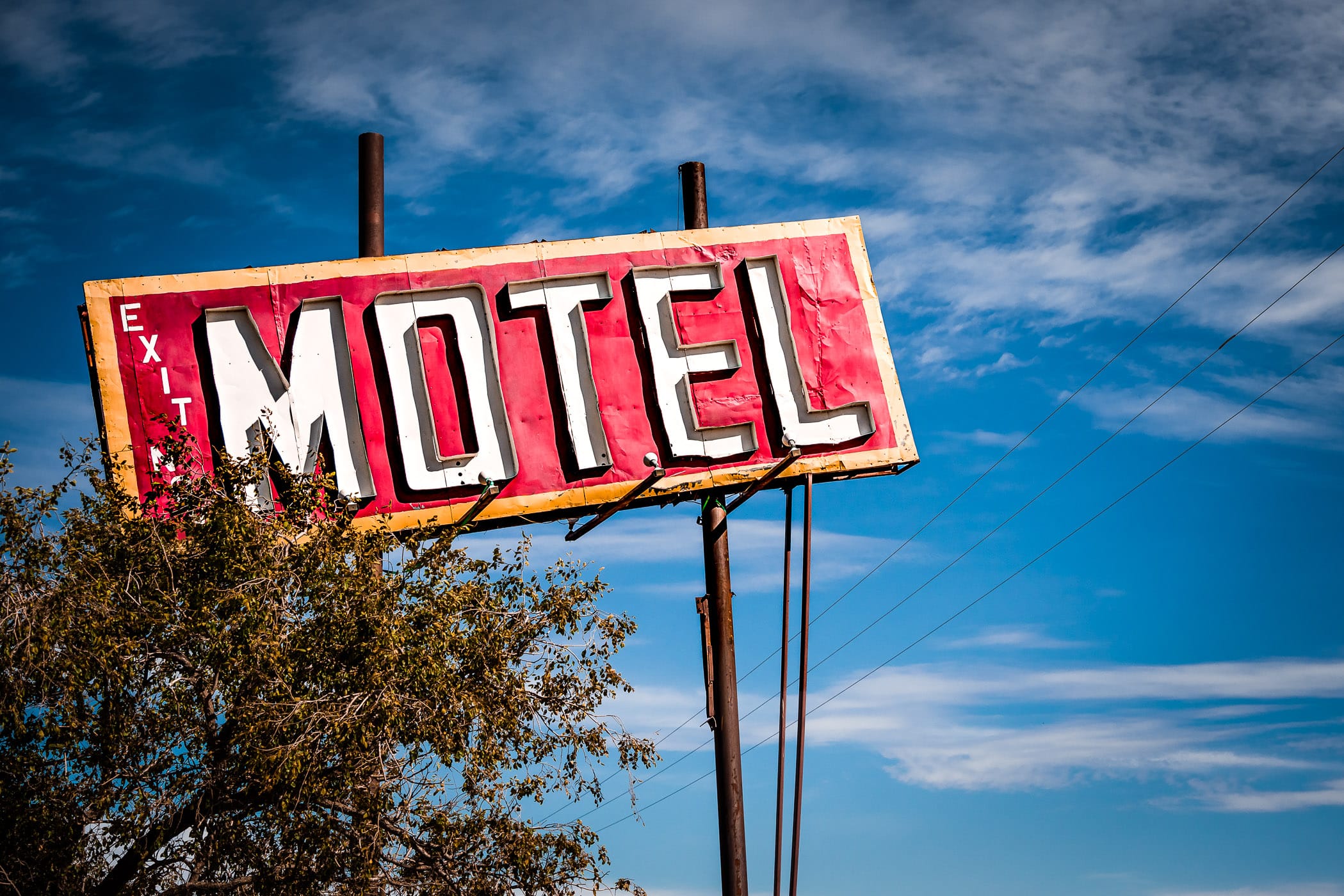 A decrepit motel sign spotted in Adrian, Texas.
