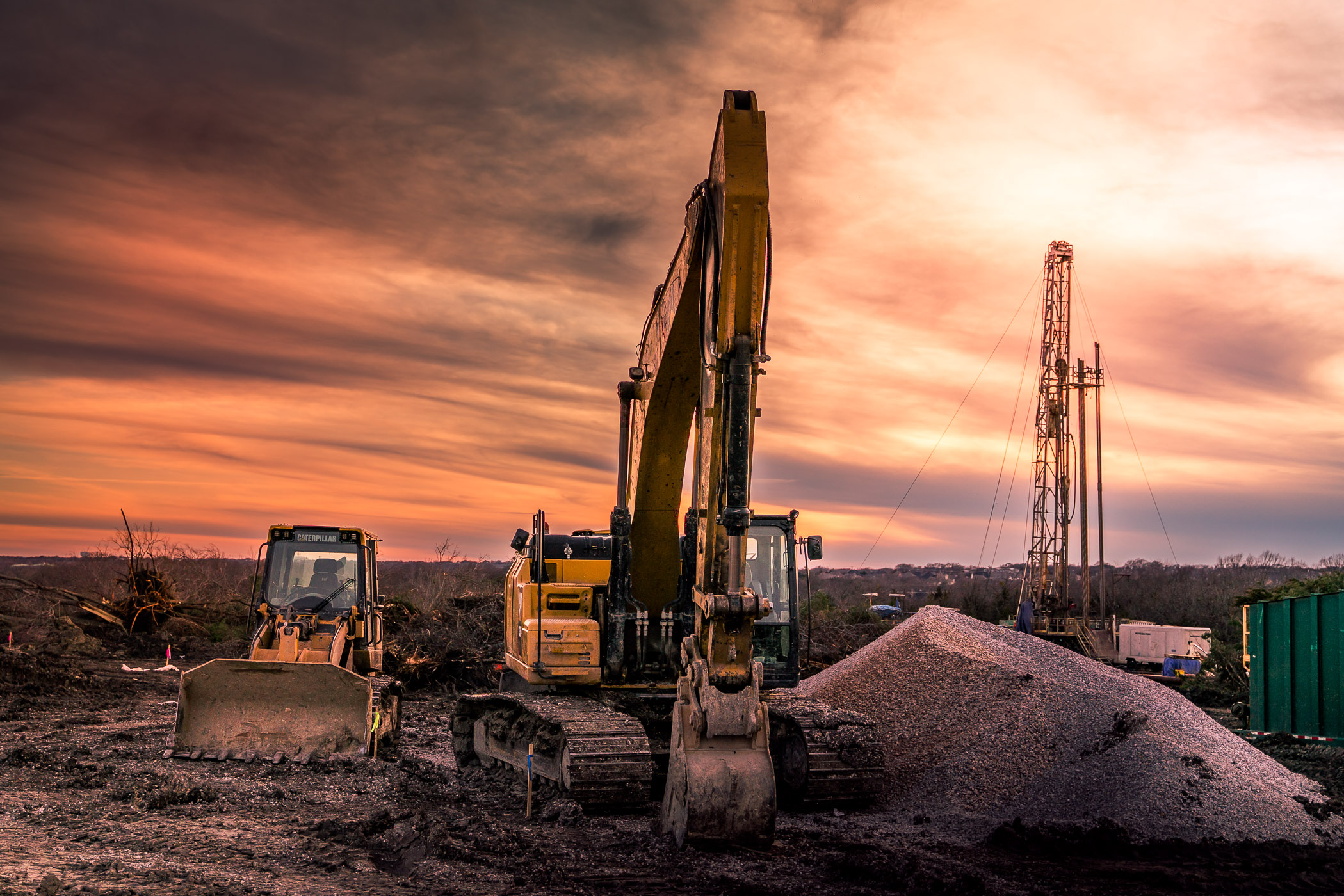 Heavy equipment at a construction site near McKinney, Texas.