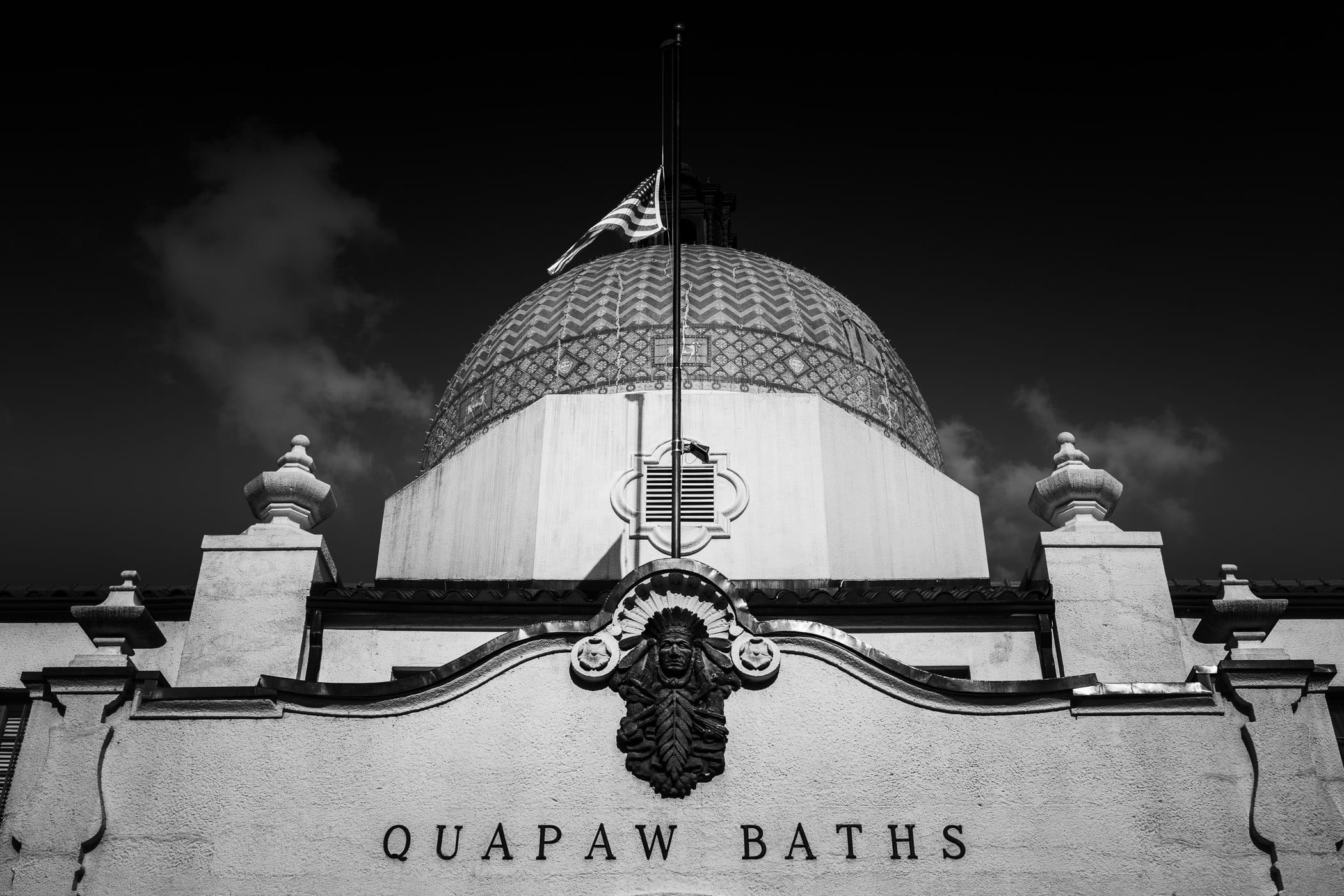 Architectural detail of the Quapaw Bathhouse—opened in 1922—at Hot Springs National Park, Arkansas.